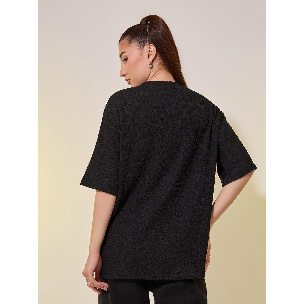 تيشيرت فضفاض بياقة دائرية وتفاصيل بارزة الملمس-women-clothing-tshirts-image-5