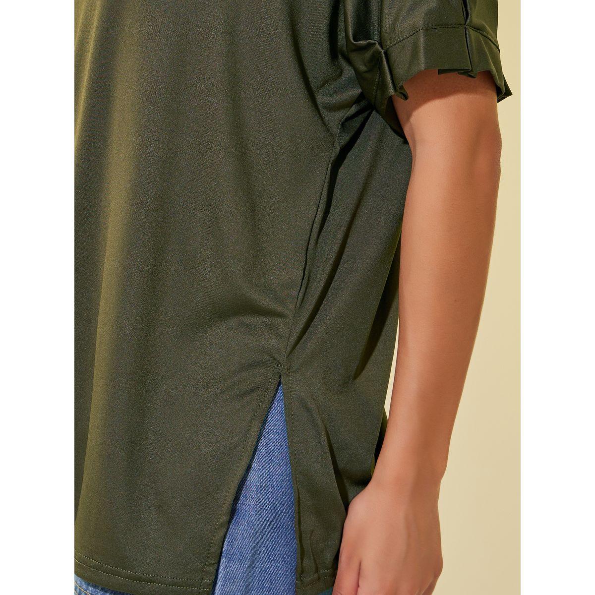 تيشيرت فضفاض بياقة دائرية وشق-women-clothing-tshirts-image-2