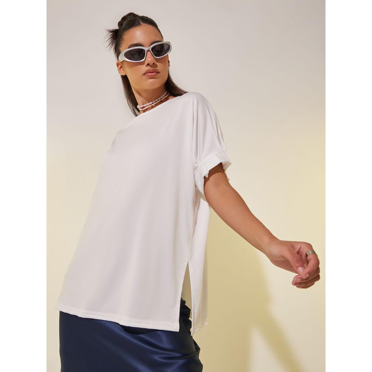 Styli Solid Round Neck Oversized T-Shirt with Side Slits-women-clothing-tshirts-image-1