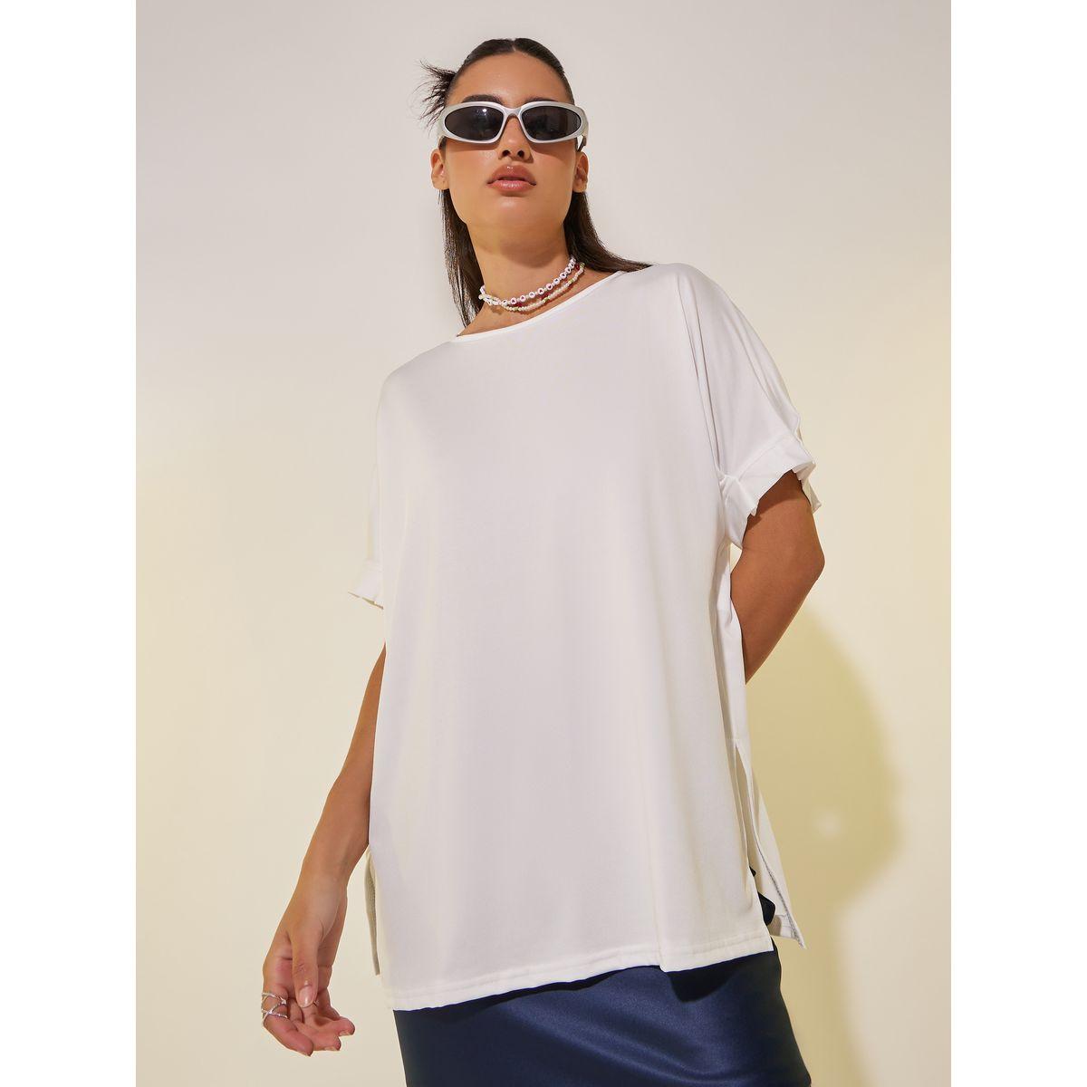 Styli Solid Round Neck Oversized T-Shirt with Side Slits-women-clothing-tshirts-image-3