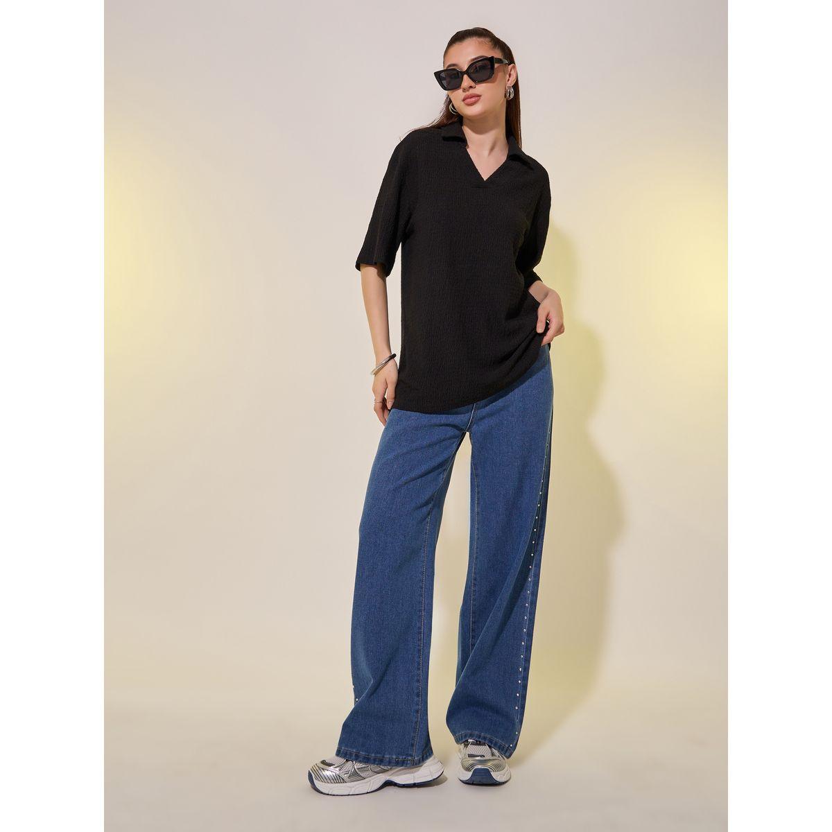 Styli Polo Neck Solid Short Sleeve T-Shirt-women-clothing-tshirts-image-2