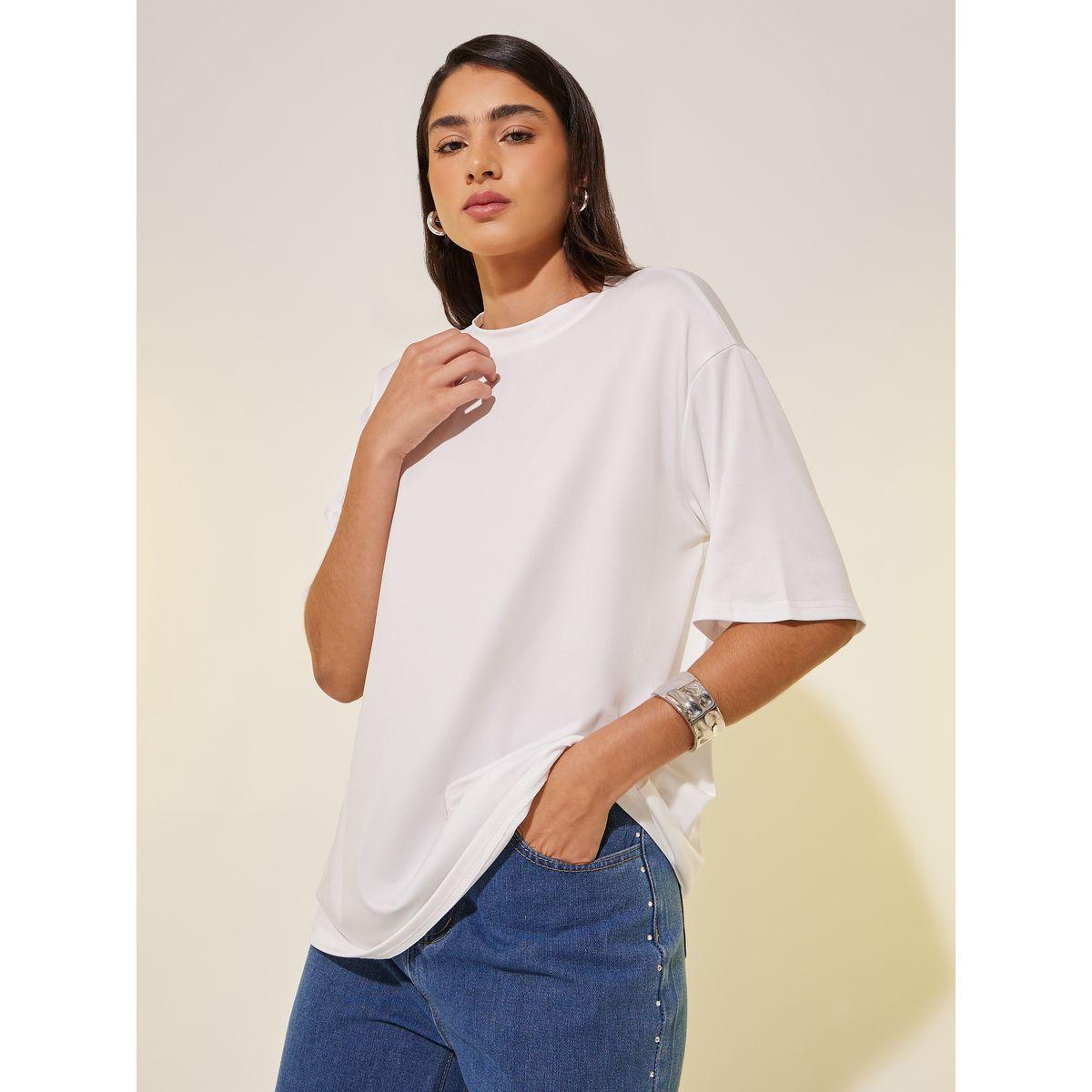 تيشيرت بياقة دائرية وطبعة كتابة-women-clothing-tshirts-image-3