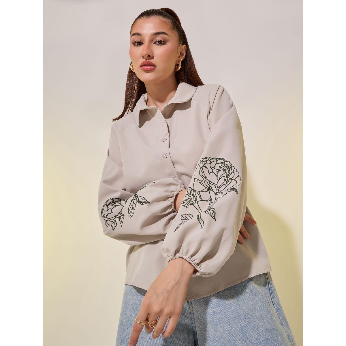 بلوزة بأكمام بالون وطبعة زهور-women-clothing-shirtsandblouses-shirts-image-1