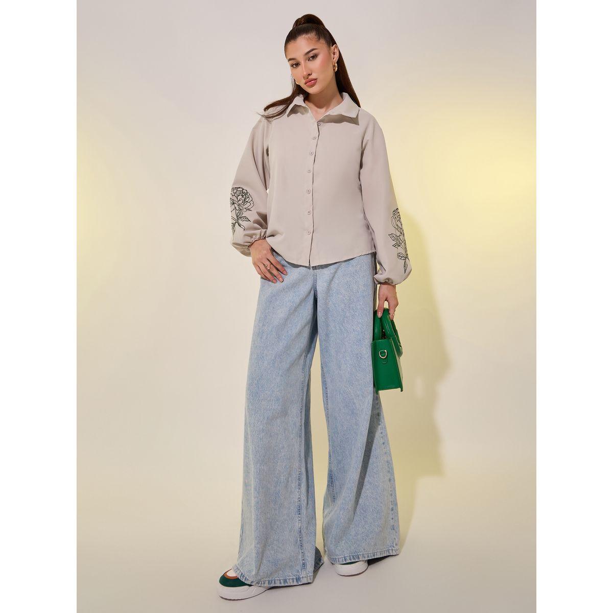 بلوزة بأكمام بالون وطبعة زهور-women-clothing-shirtsandblouses-shirts-image-2