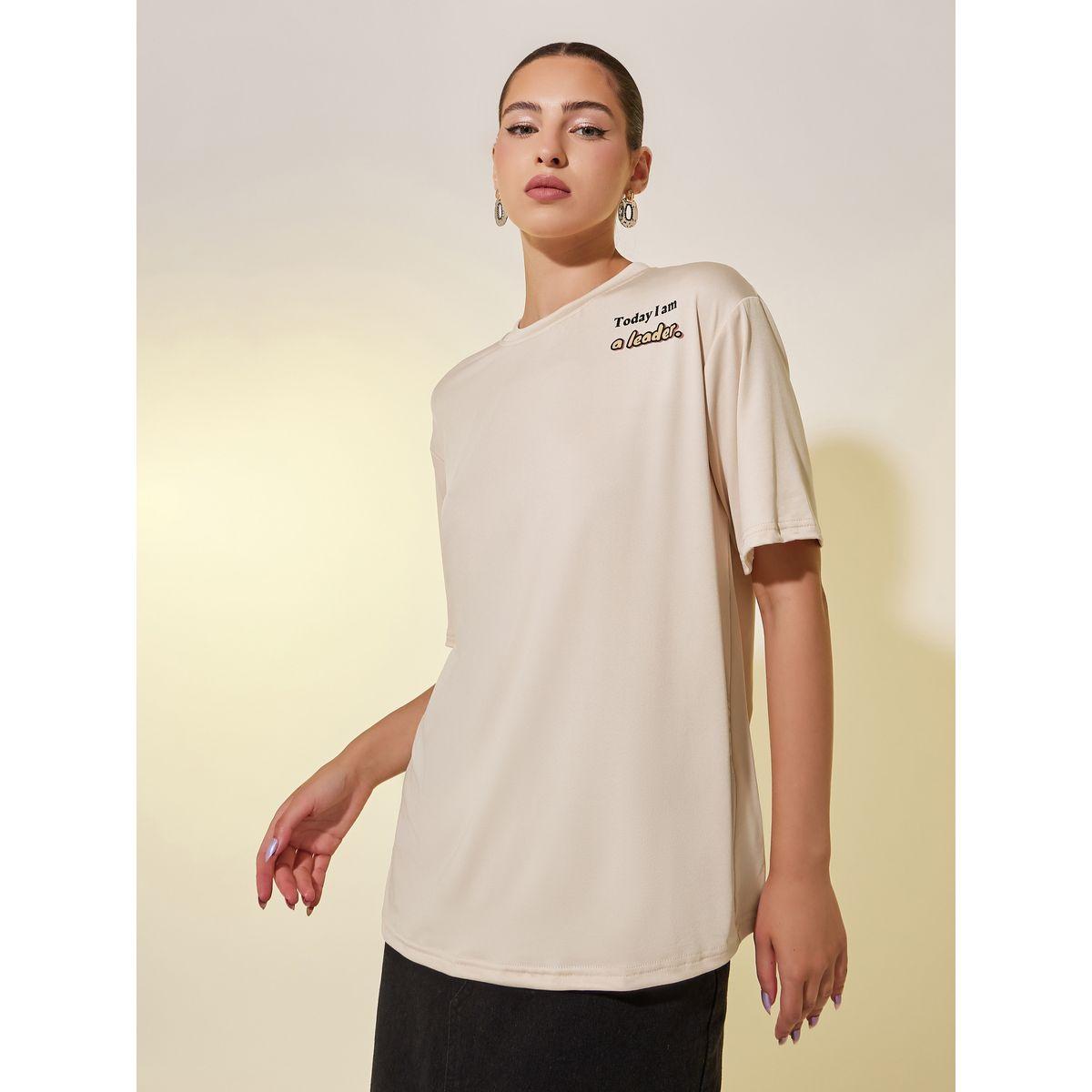 تيشيرت بقصة عادية وطبعة كتابة-women-clothing-tshirts-image-1