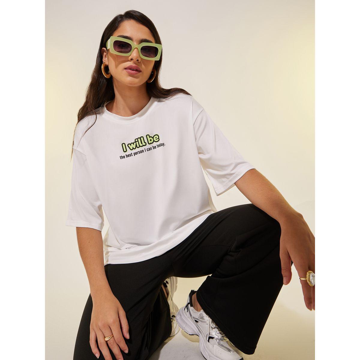 تيشيرت بياقة دائرية وطبعة كتابة-women-clothing-tshirts-image-1