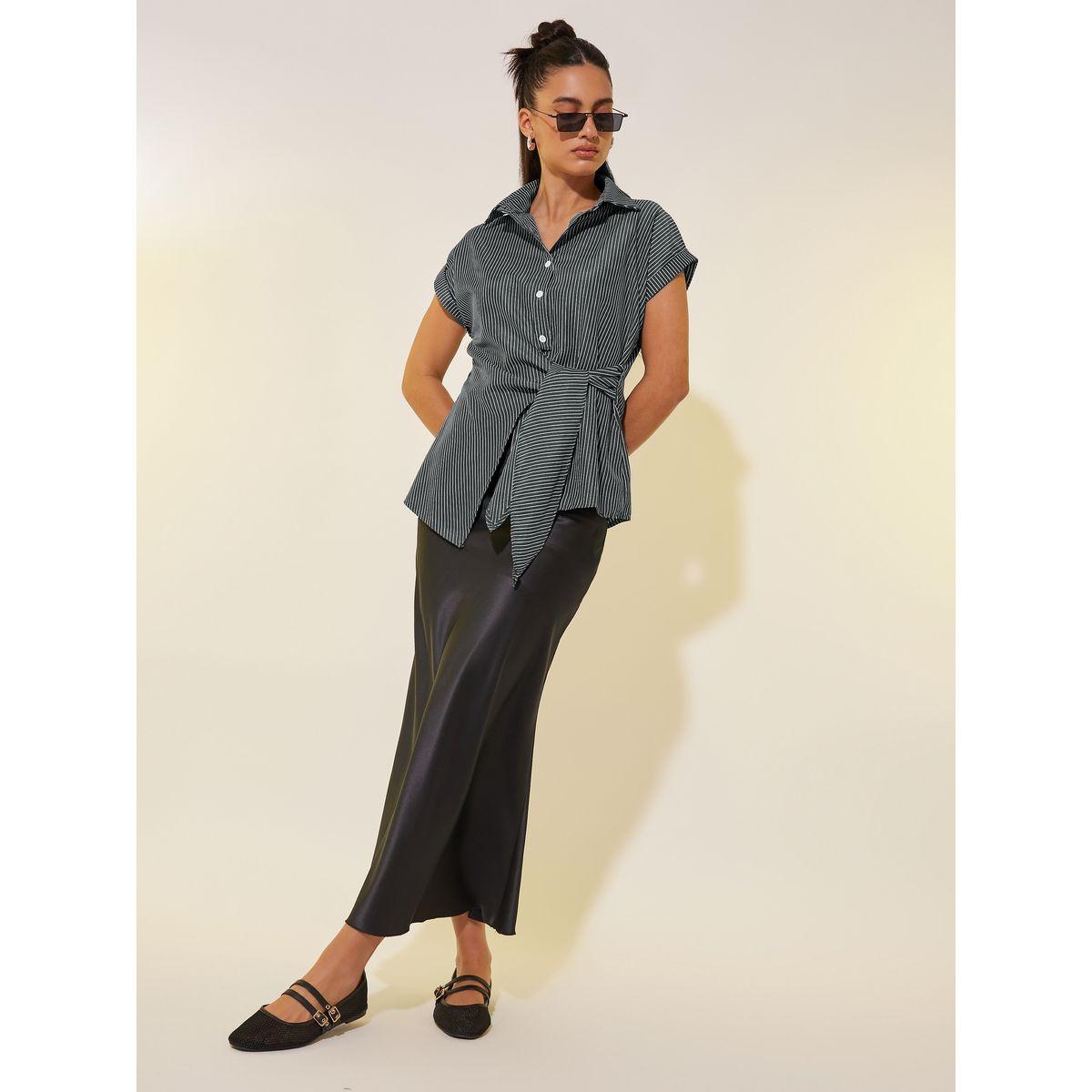 Styli Striped Collared Short Sleeve Wrap Top-women-clothing-shirtsandblouses-blouses-image-2