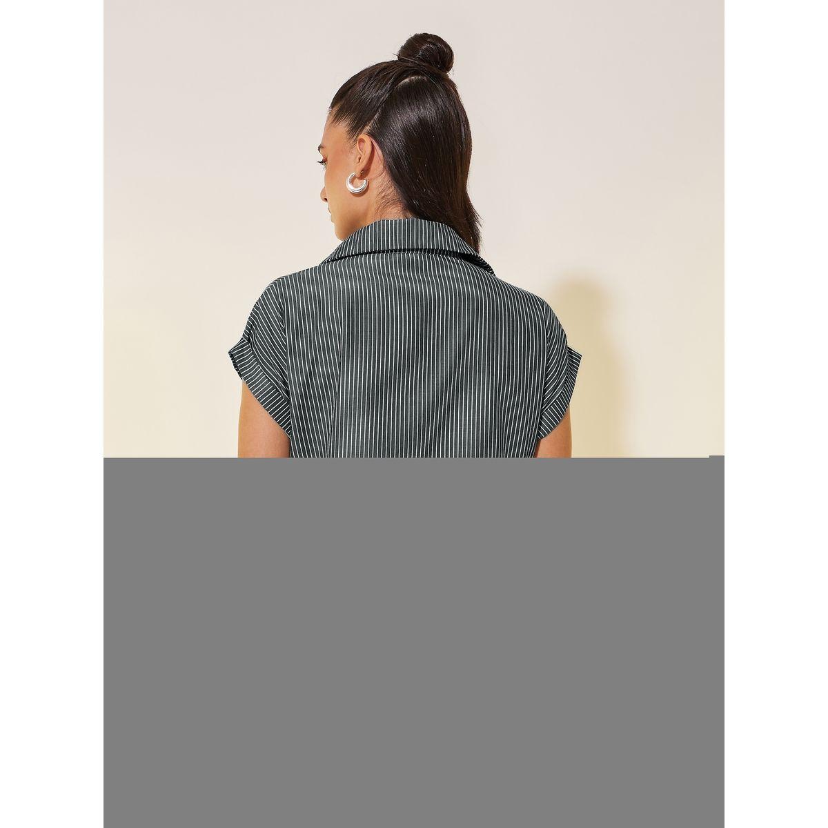 Styli Striped Collared Short Sleeve Wrap Top-women-clothing-shirtsandblouses-blouses-image-4