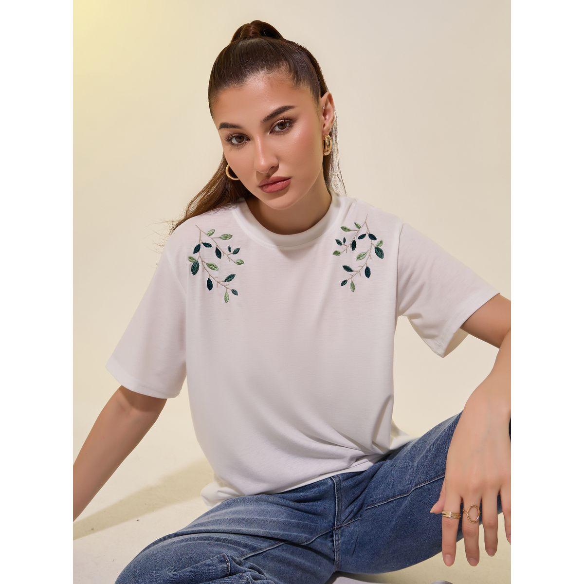 Styli Round Neck Embroidered Detail T-Shirt-women-clothing-tshirts-image-1