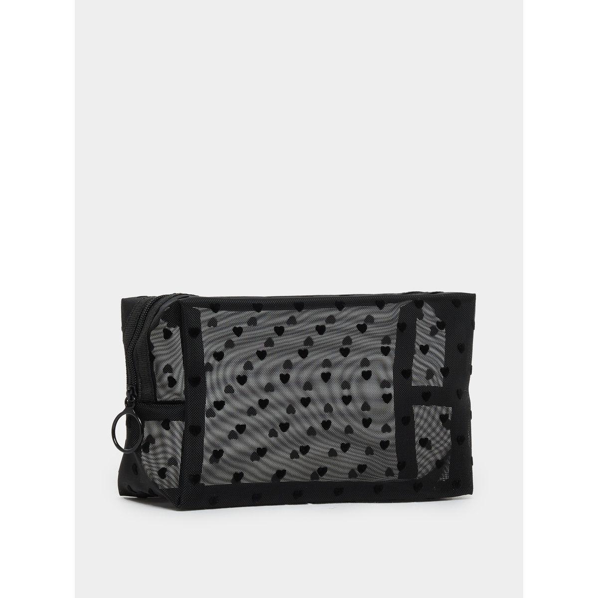 Styli Black Heart Printed Mesh Wash Bag-women-bagsandwallets-handbags-image-1