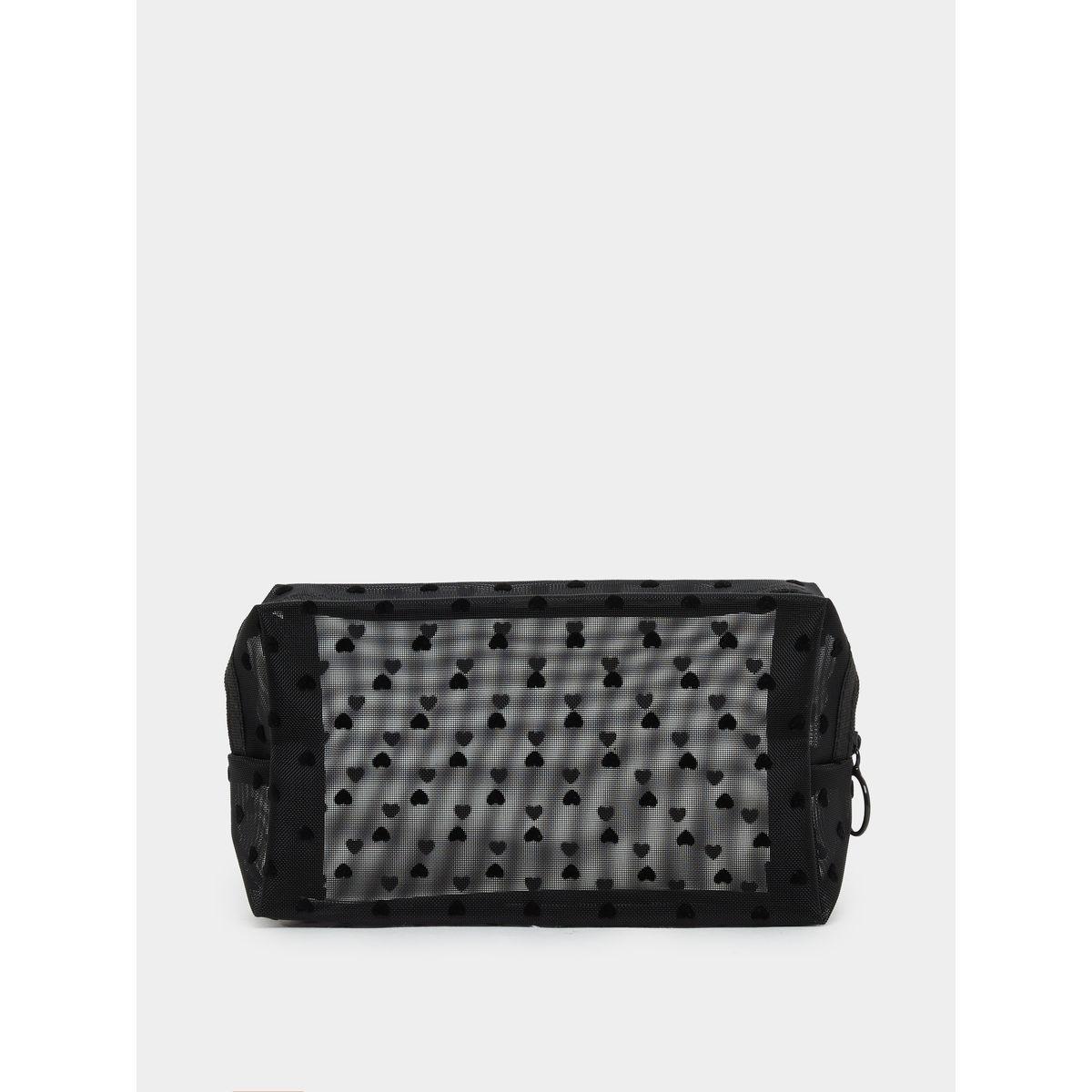 Styli Black Heart Printed Mesh Wash Bag-women-bagsandwallets-handbags-image-2