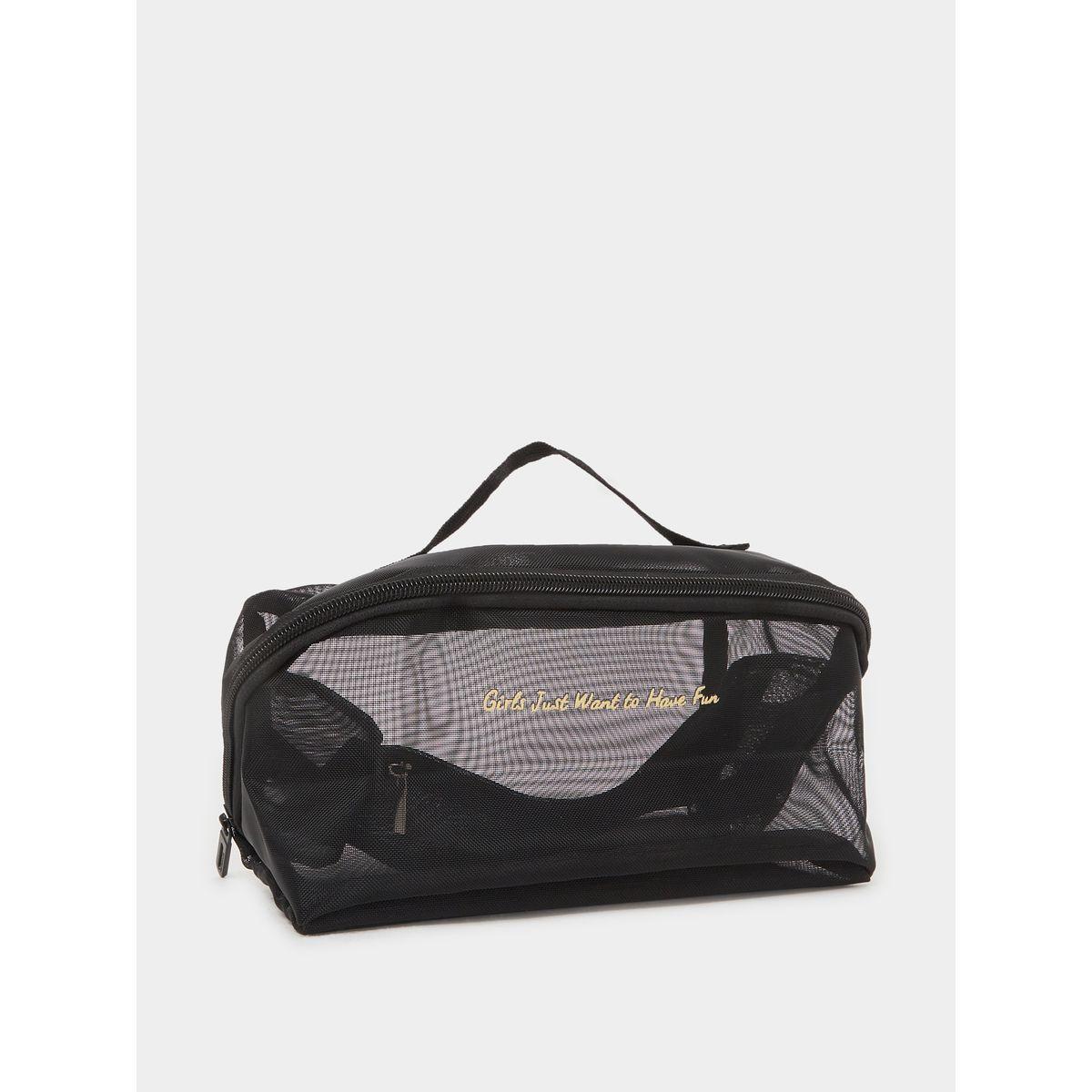 Styli Slogan Print Mesh Wash Bag with Zip Closure-women-bagsandwallets-handbags-image-1