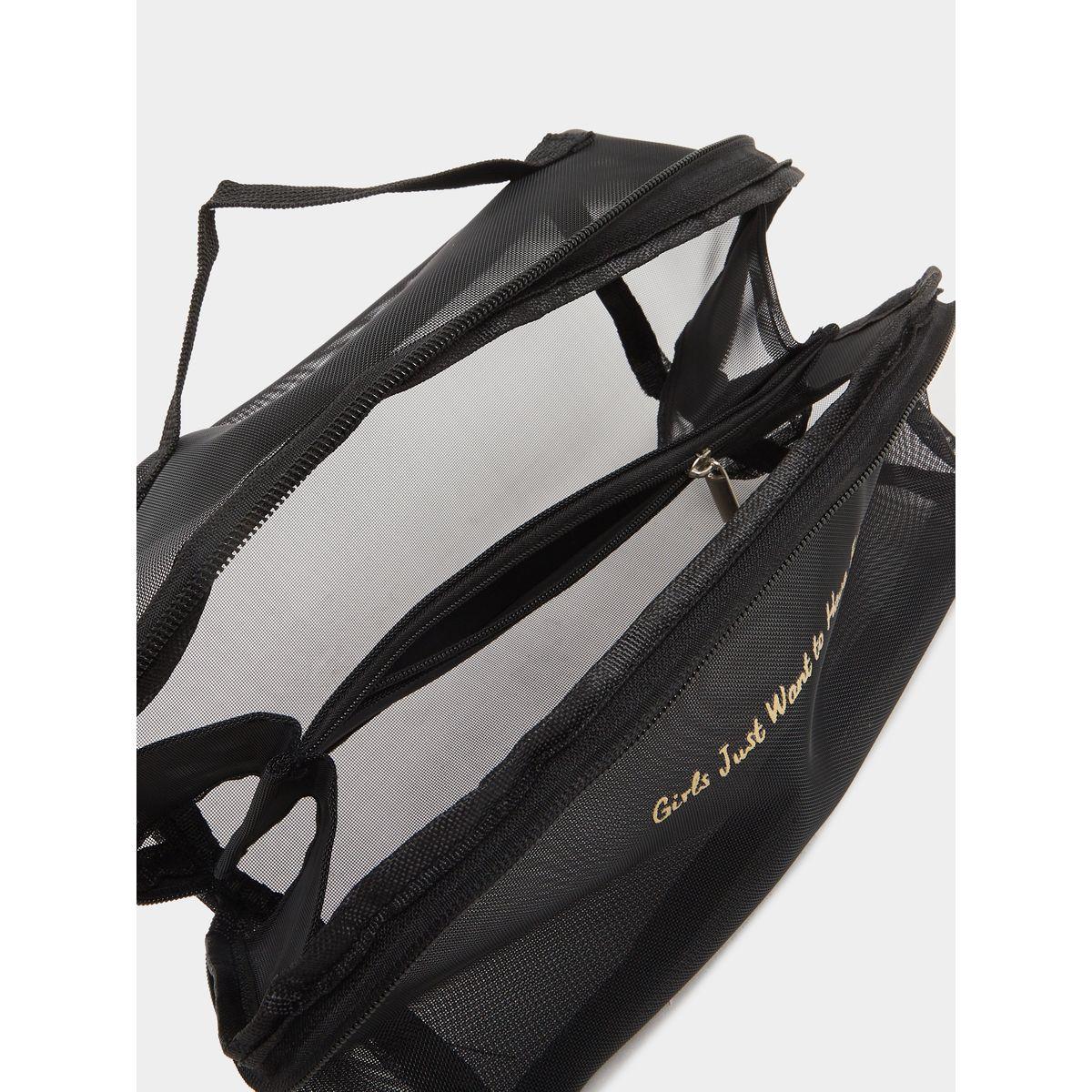 Styli Slogan Print Mesh Wash Bag with Zip Closure-women-bagsandwallets-handbags-image-4
