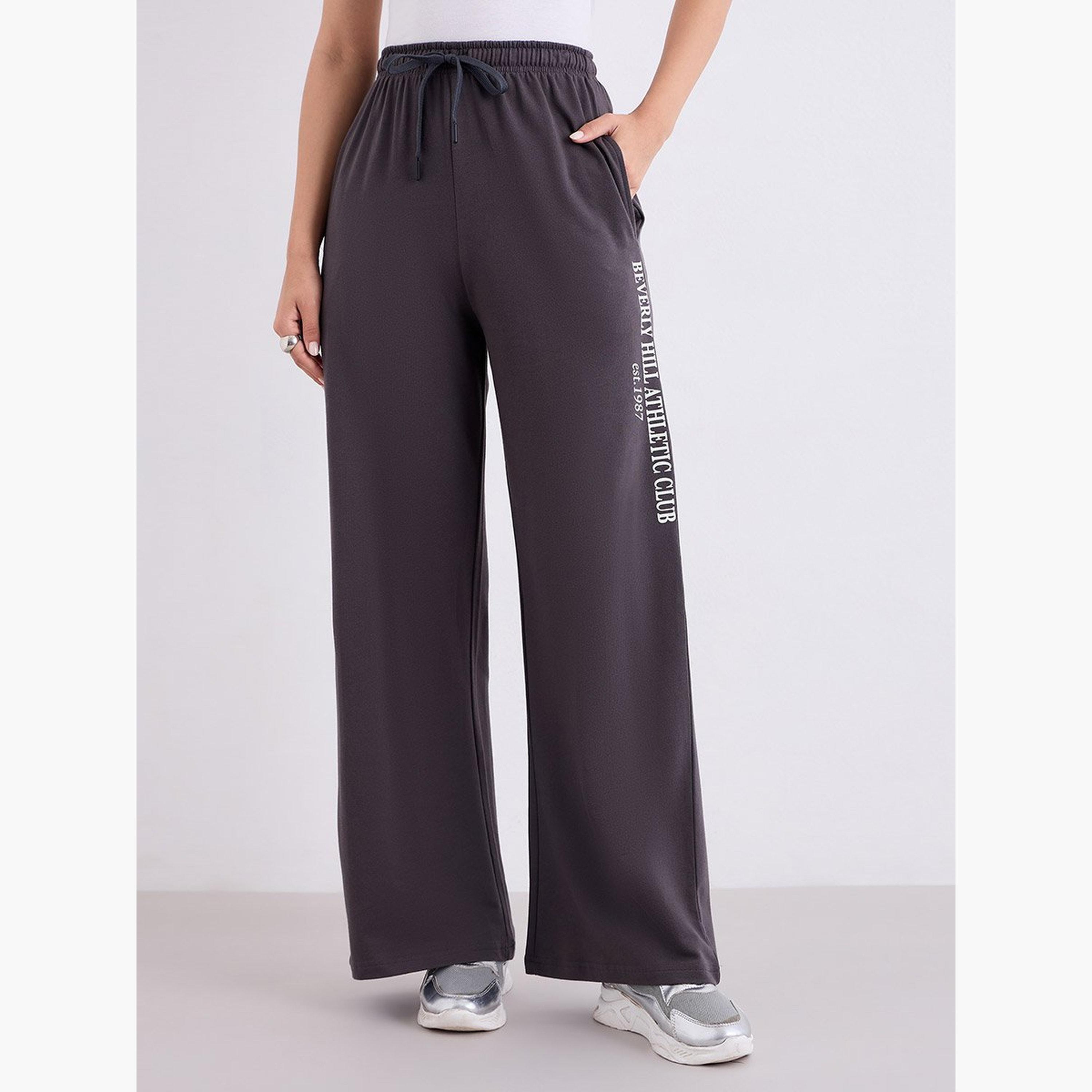 ستايلي - بنطال رياضي للنساء واسع الساق لون فحمي-women-clothing-bottoms-joggers-image-1
