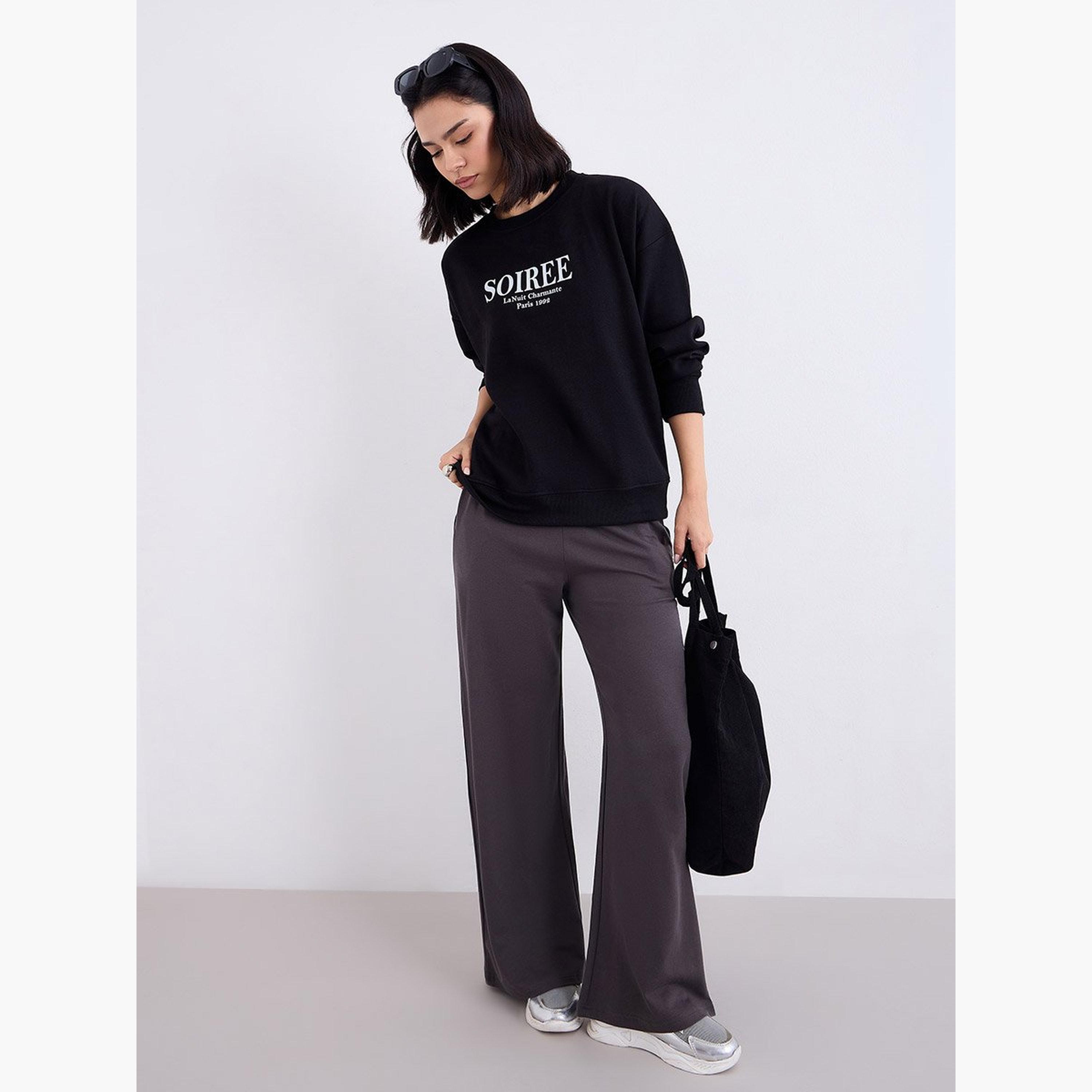 ستايلي - بنطال رياضي للنساء واسع الساق لون فحمي-women-clothing-bottoms-joggers-image-2