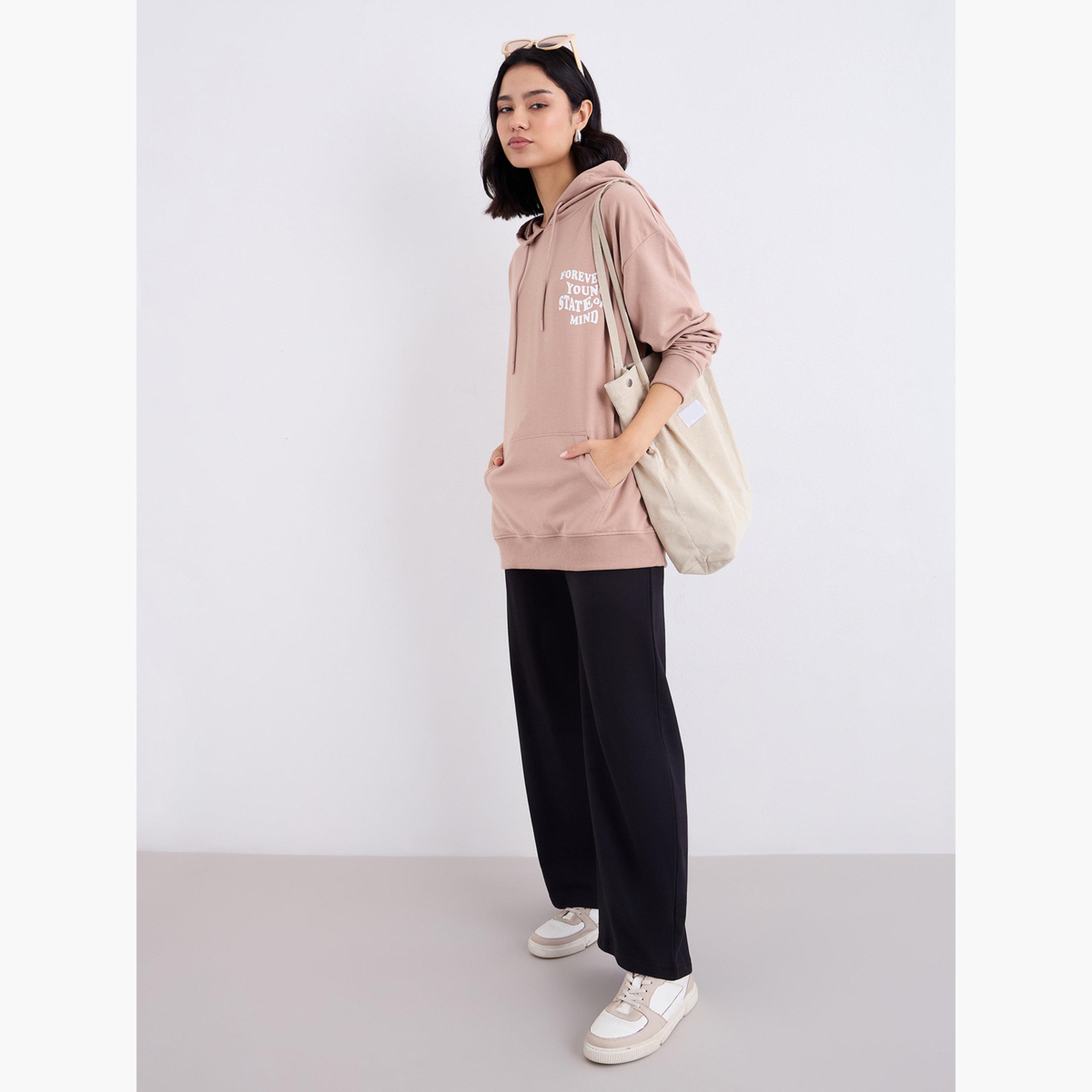 ستايلي - بنطال رياضي أسود واسع الساق مع تفاصيل مطوية-women-clothing-bottoms-joggers-image-2