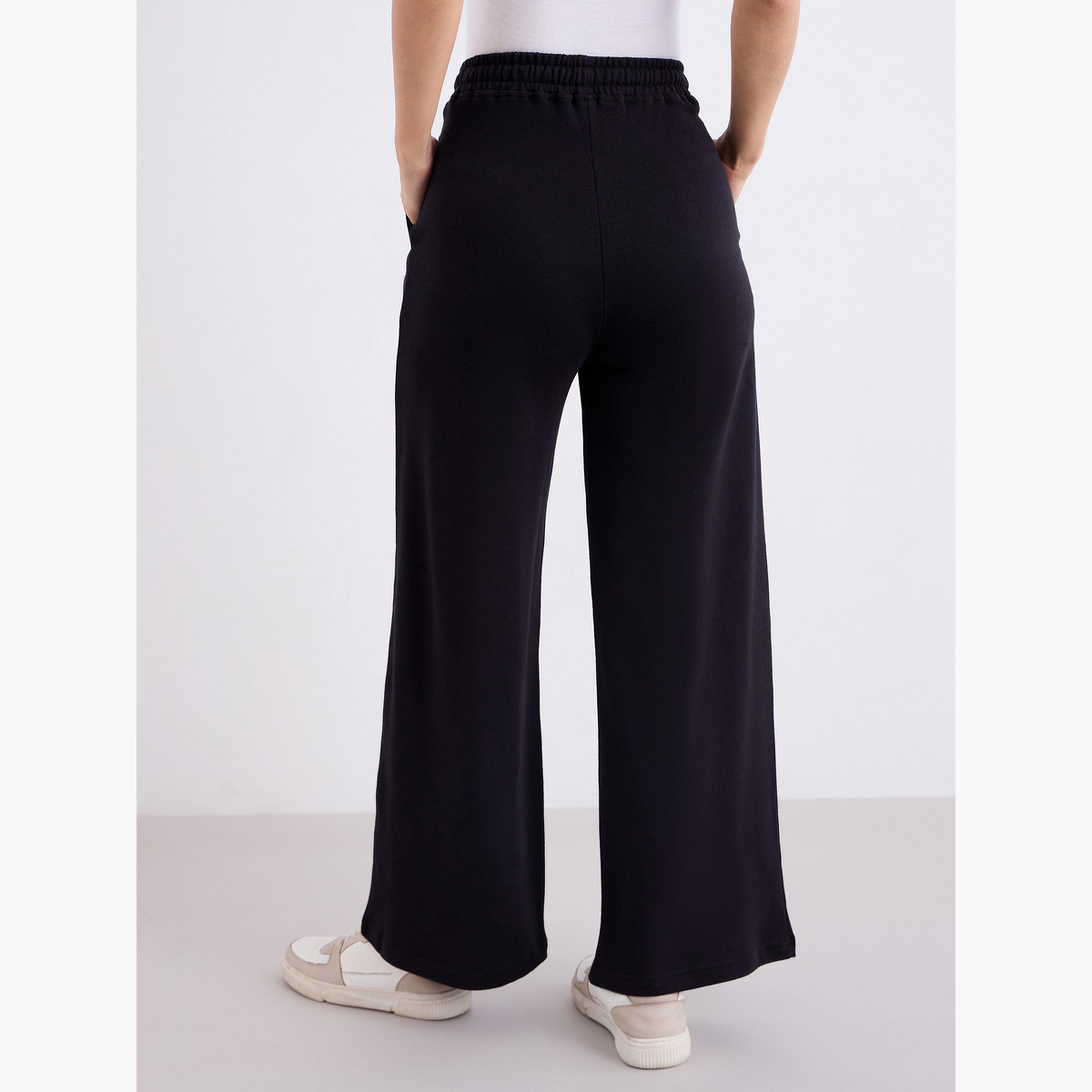 ستايلي - بنطال رياضي أسود واسع الساق مع تفاصيل مطوية-women-clothing-bottoms-joggers-image-4
