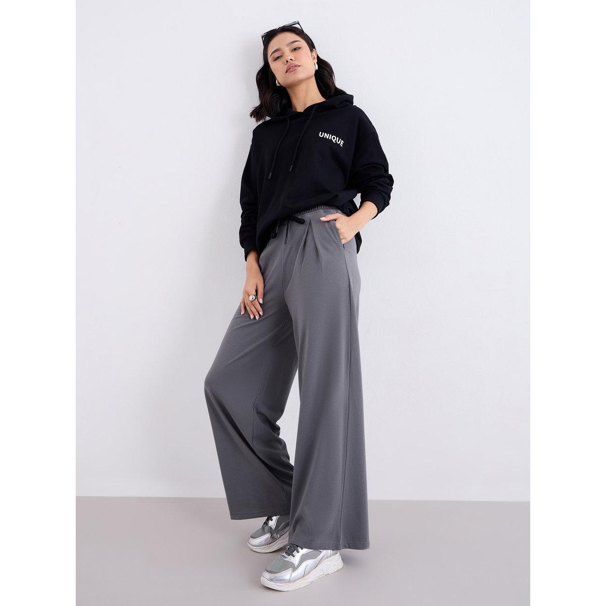 Styli Grey Wide Leg Jogger with Pleat Detail-women-clothing-bottoms-joggers-image-2