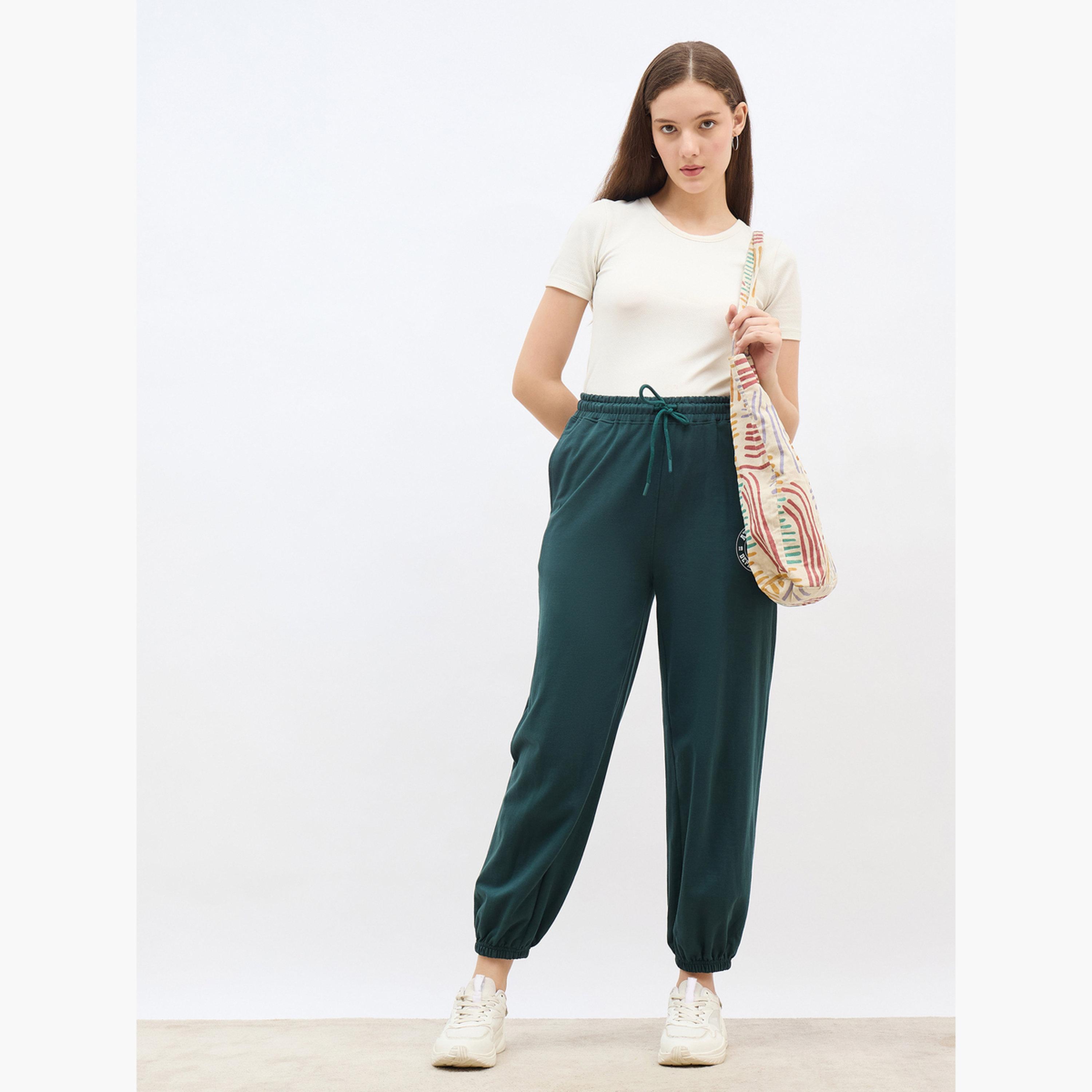 Styli Green Tapered Joggers with NY Athletic Department 1989 Print-women-clothing-bottoms-joggers-image-2