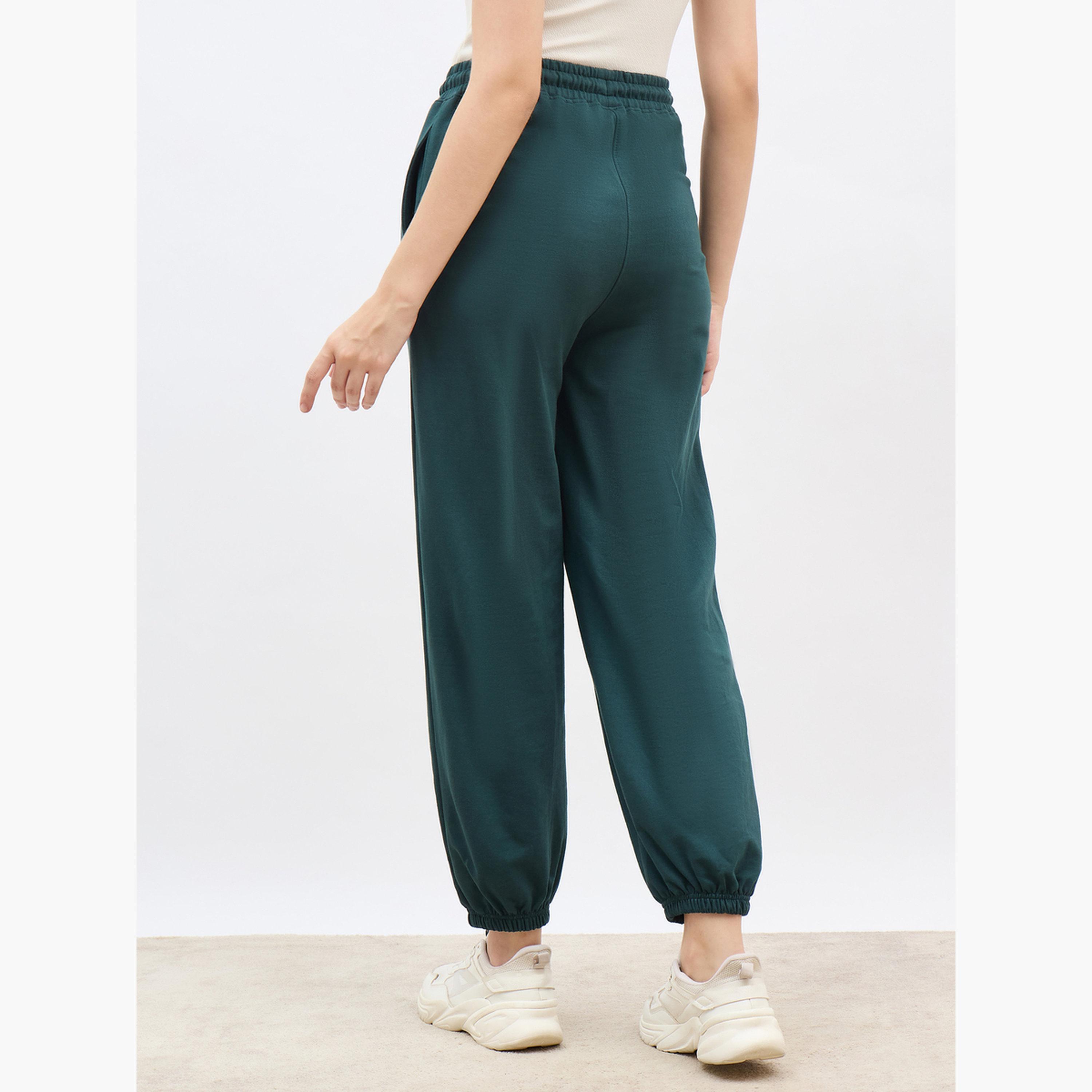 Styli Green Tapered Joggers with NY Athletic Department 1989 Print-women-clothing-bottoms-joggers-image-4