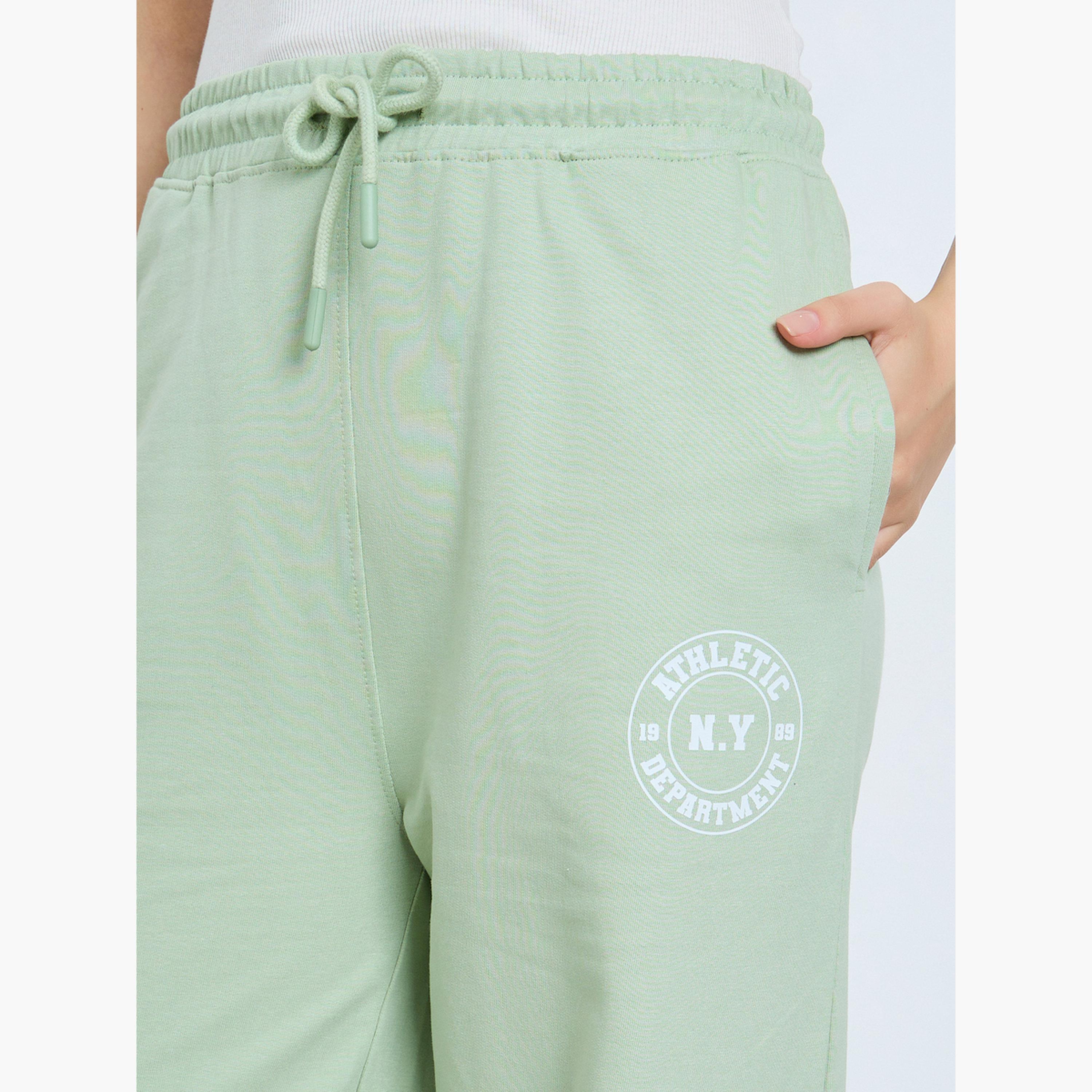 Styli Green Cotton Joggers with Drawstring Waist-women-clothing-bottoms-joggers-image-3