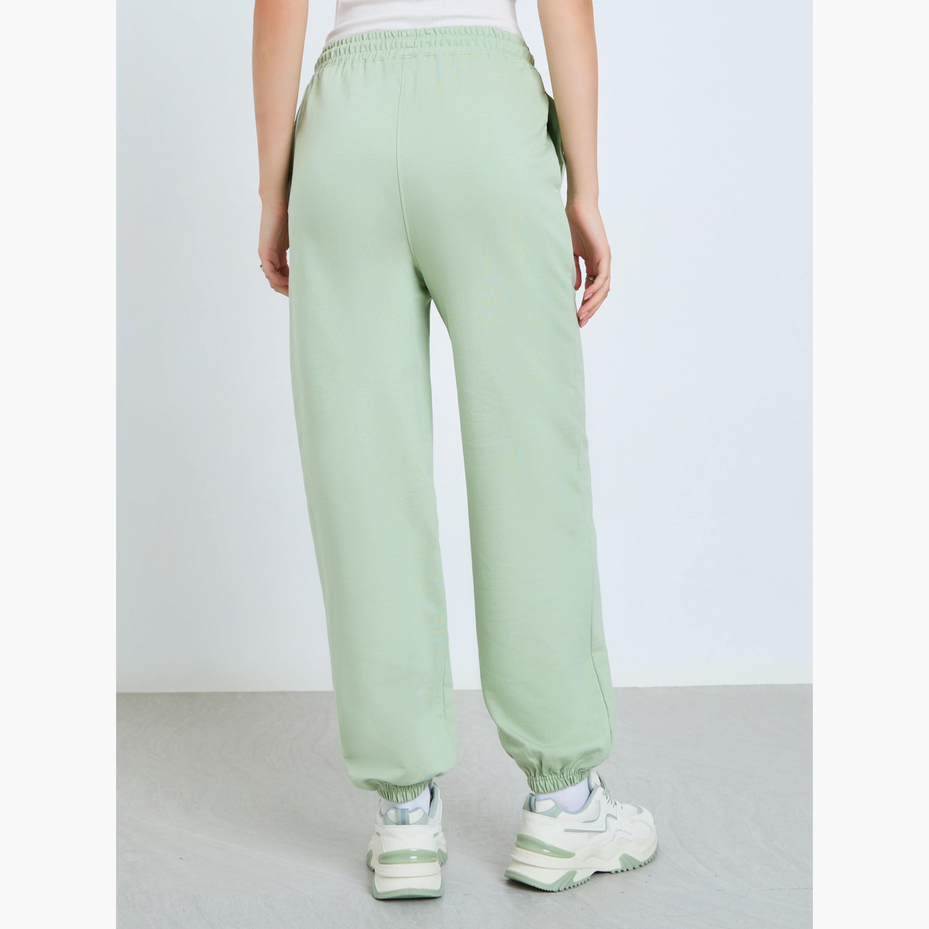 Styli Green Cotton Joggers with Drawstring Waist-women-clothing-bottoms-joggers-image-4