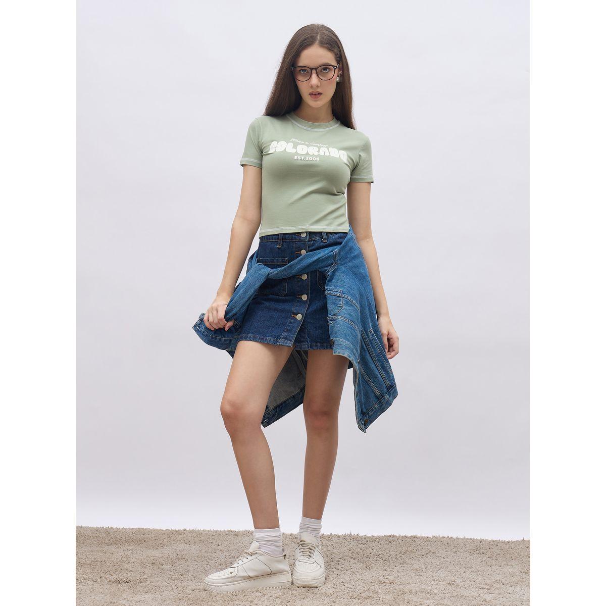Styli Green Slogan Print T-Shirt with Overlock Seam-women-clothing-tshirts-image-1