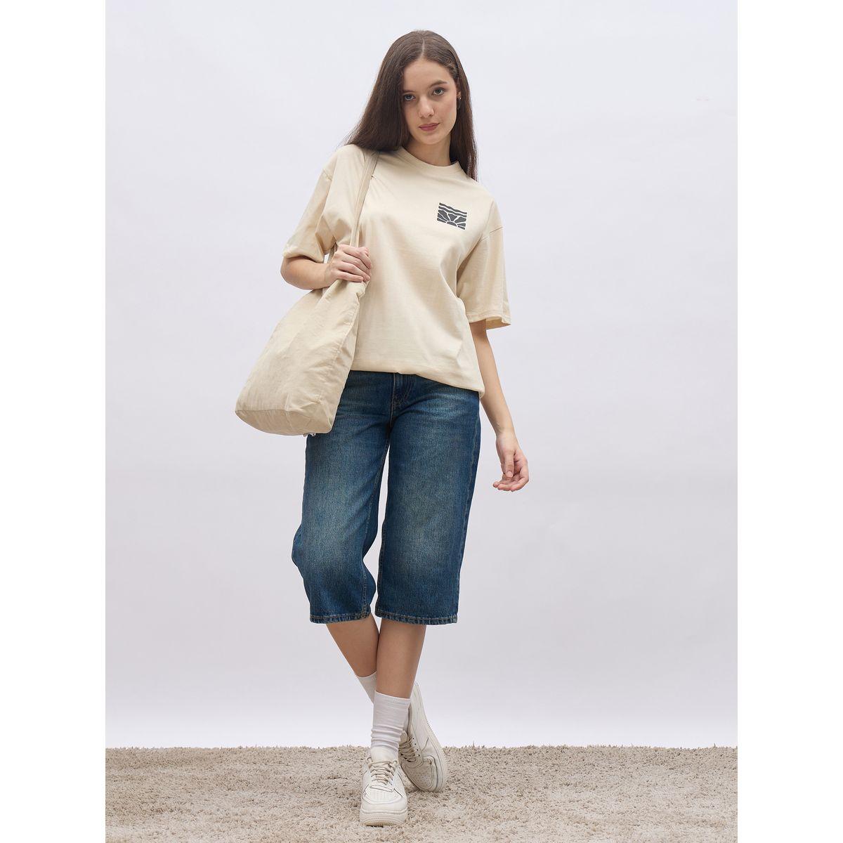 تيشيرت فضفاض بطبعة كتابة وأكمام قصيرة-women-clothing-tshirts-image-1