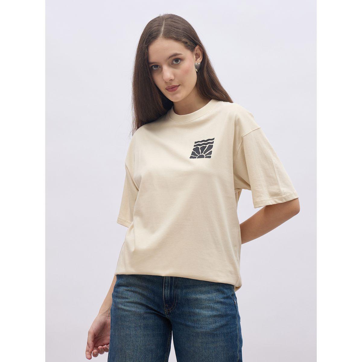 تيشيرت فضفاض بطبعة كتابة وأكمام قصيرة-women-clothing-tshirts-image-2