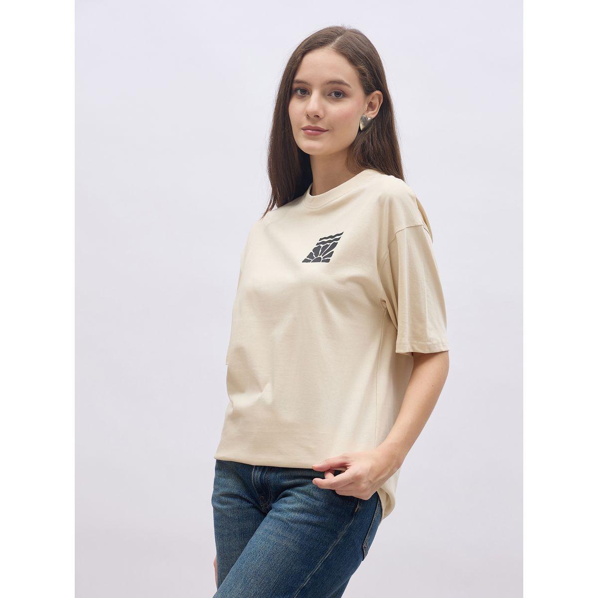 تيشيرت فضفاض بطبعة كتابة وأكمام قصيرة-women-clothing-tshirts-image-3