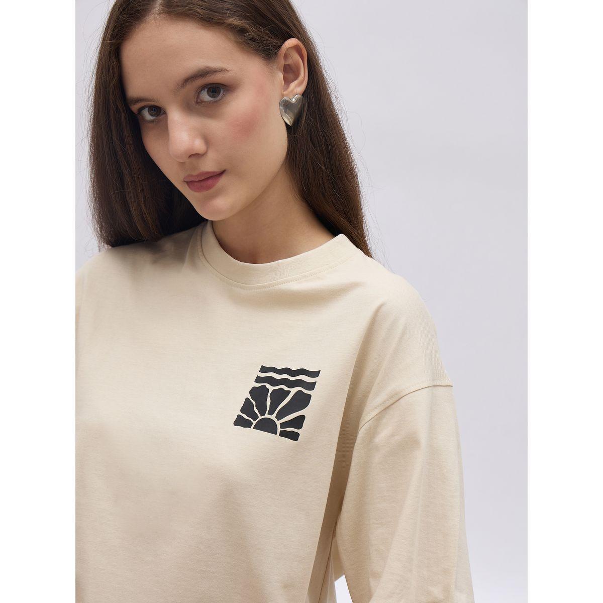 تيشيرت فضفاض بطبعة كتابة وأكمام قصيرة-women-clothing-tshirts-image-4