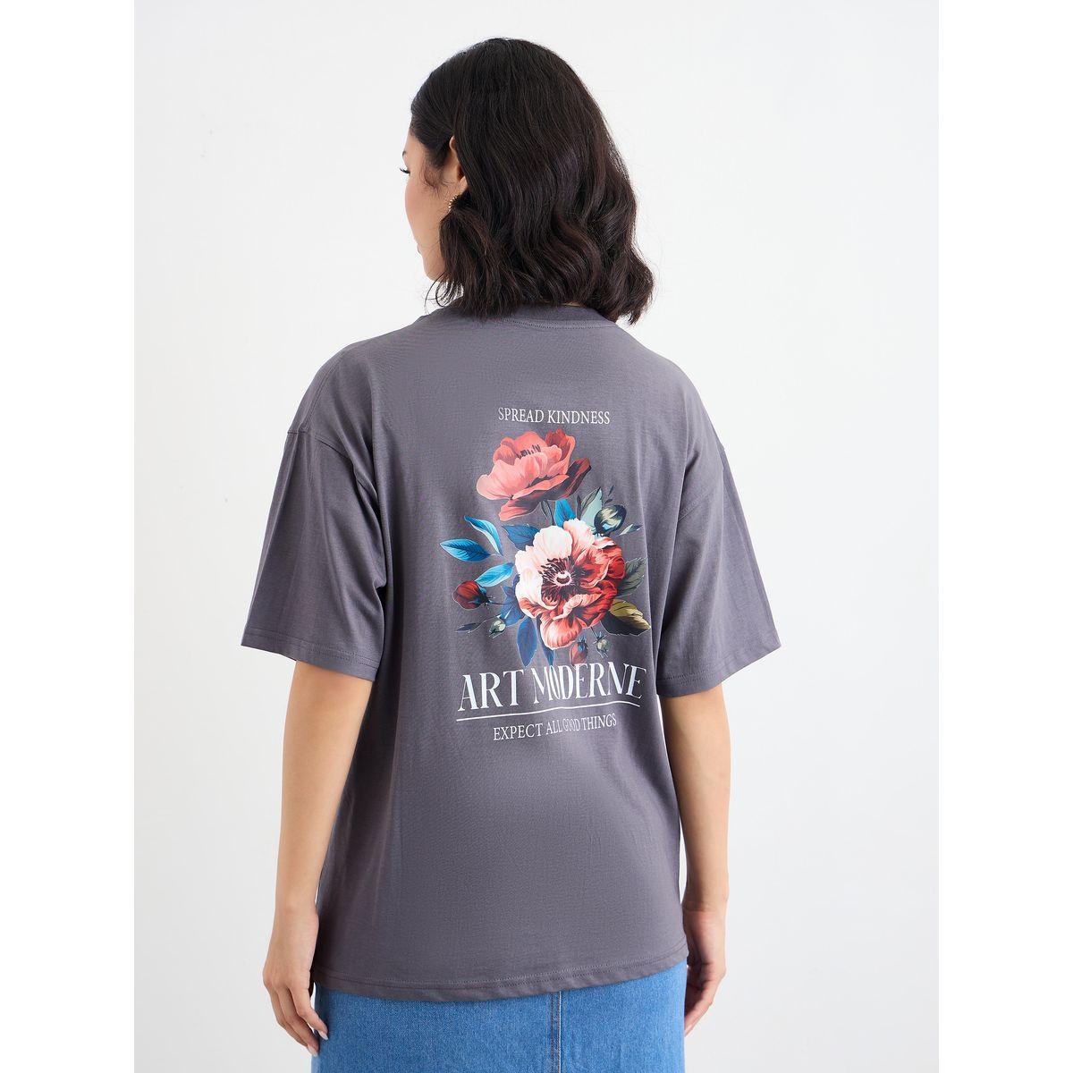 Styli Women Charcoal Graphic Print Oversized T-Shirt-women-clothing-tshirts-image-4