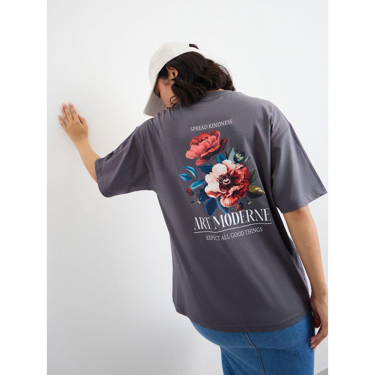 Styli Women Charcoal Graphic Print Oversized T-Shirt-women-clothing-tshirts-image-5