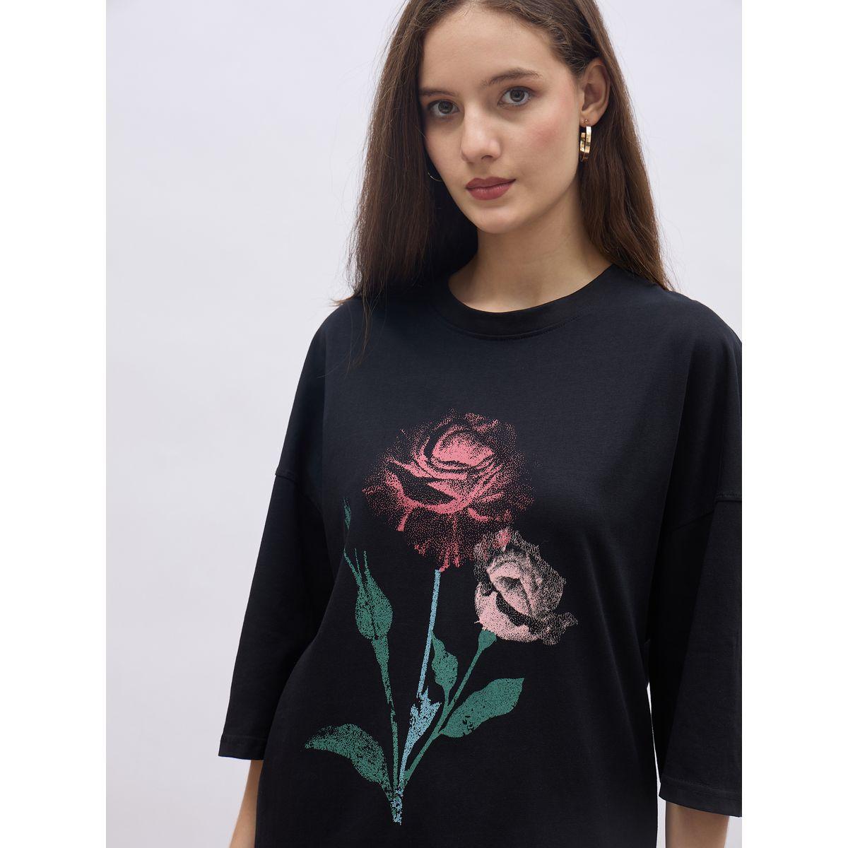 Styli Black Graphic Print Oversized T-Shirt-women-clothing-tshirts-image-4