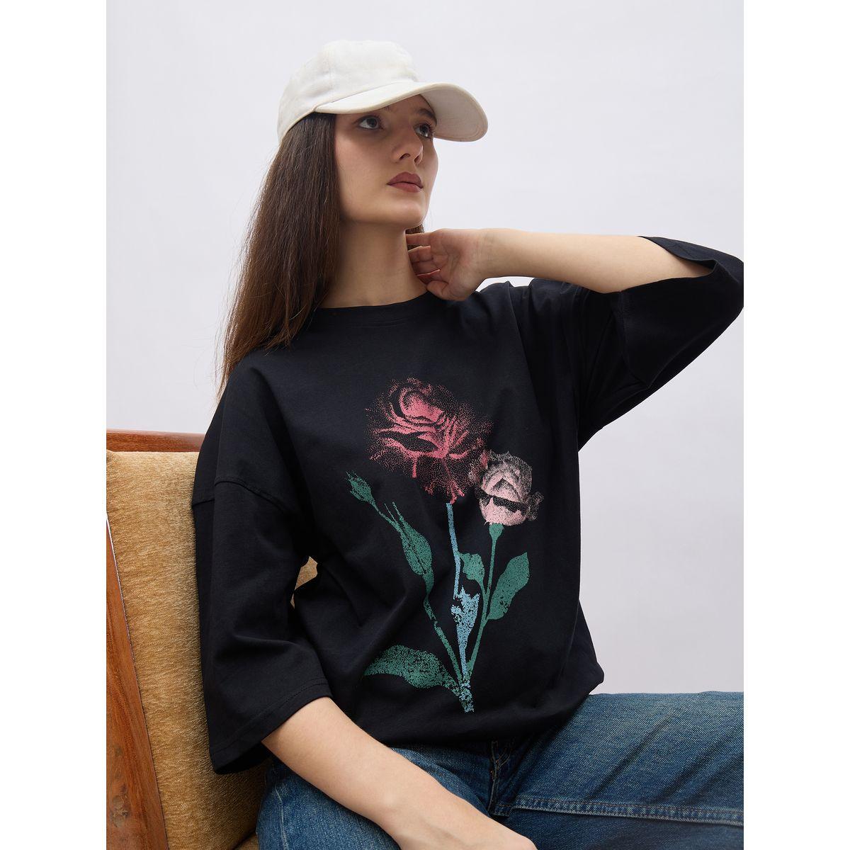 Styli Black Graphic Print Oversized T-Shirt-women-clothing-tshirts-image-6