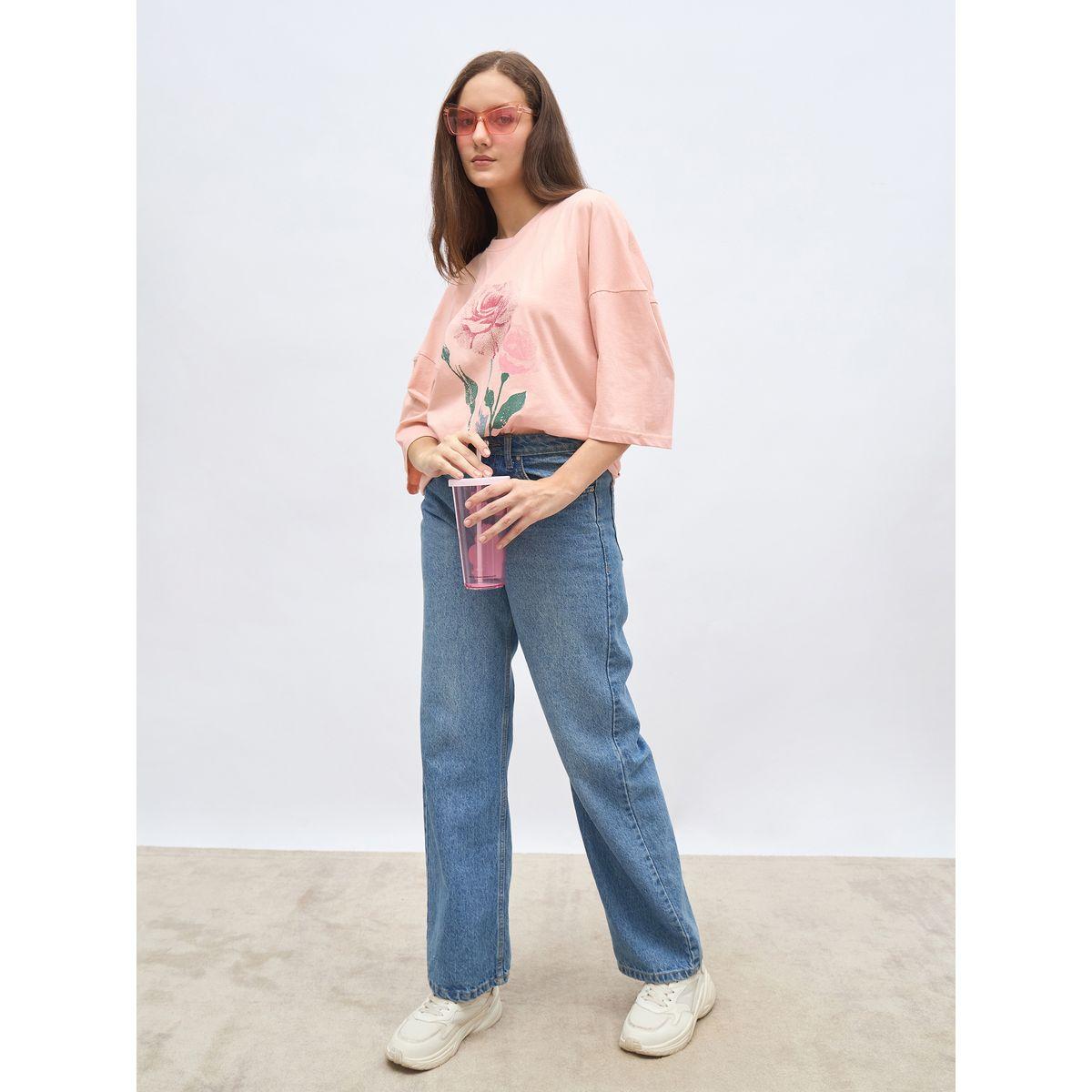 Styli Pink Graphic Print Oversized T-Shirt-women-clothing-tshirts-image-1