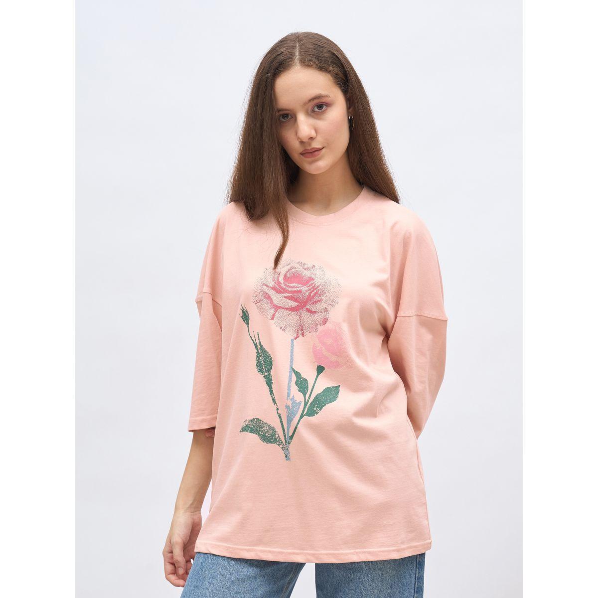 Styli Pink Graphic Print Oversized T-Shirt-women-clothing-tshirts-image-2