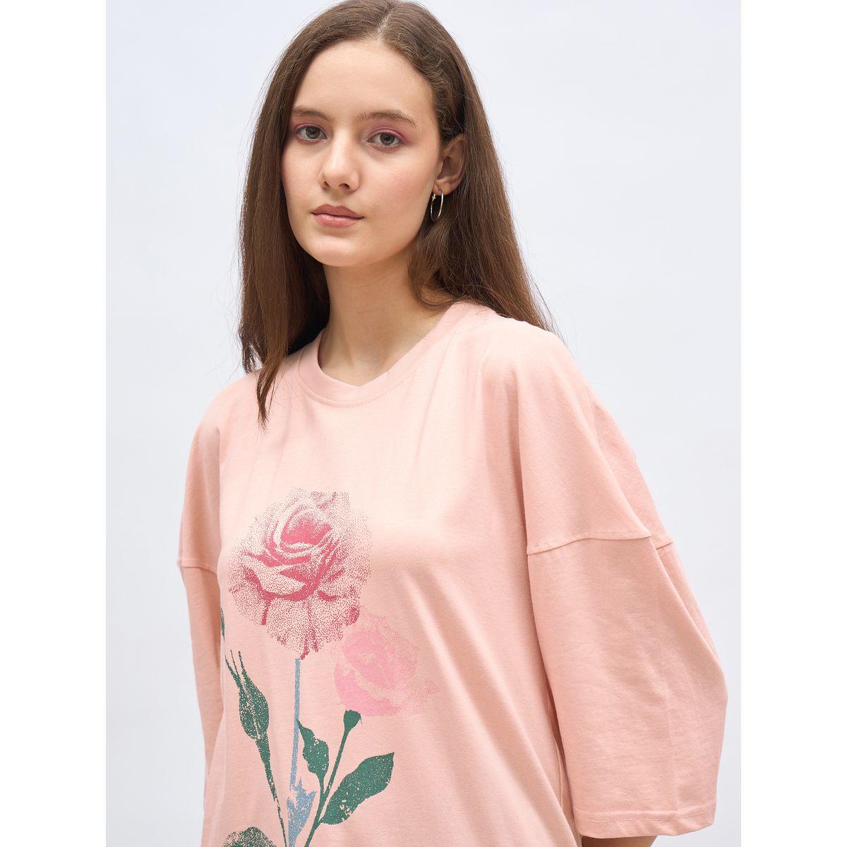 Styli Pink Graphic Print Oversized T-Shirt-women-clothing-tshirts-image-4