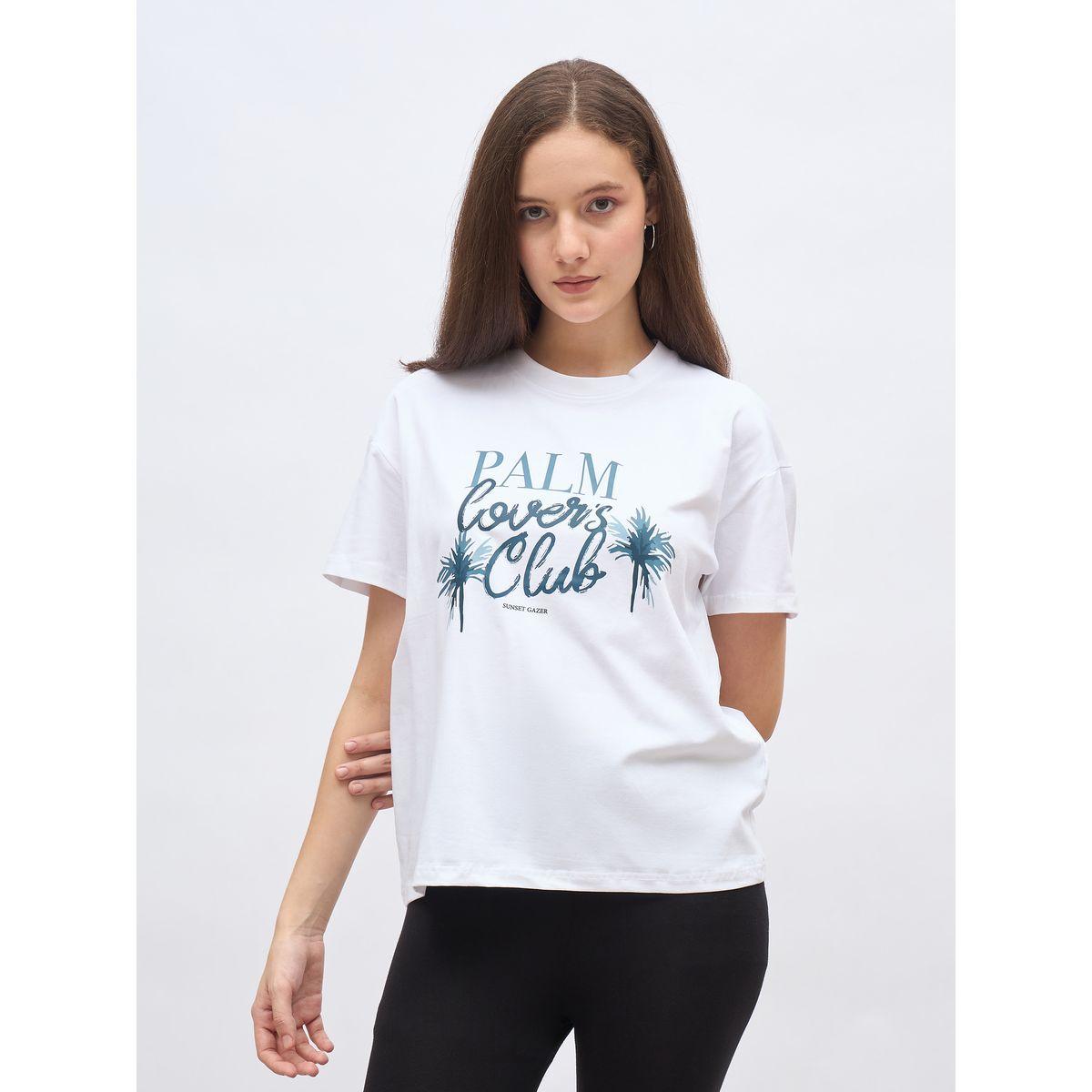 Styli White Palm Club Graphic Regular Fit T-Shirt-women-clothing-tshirts-image-2