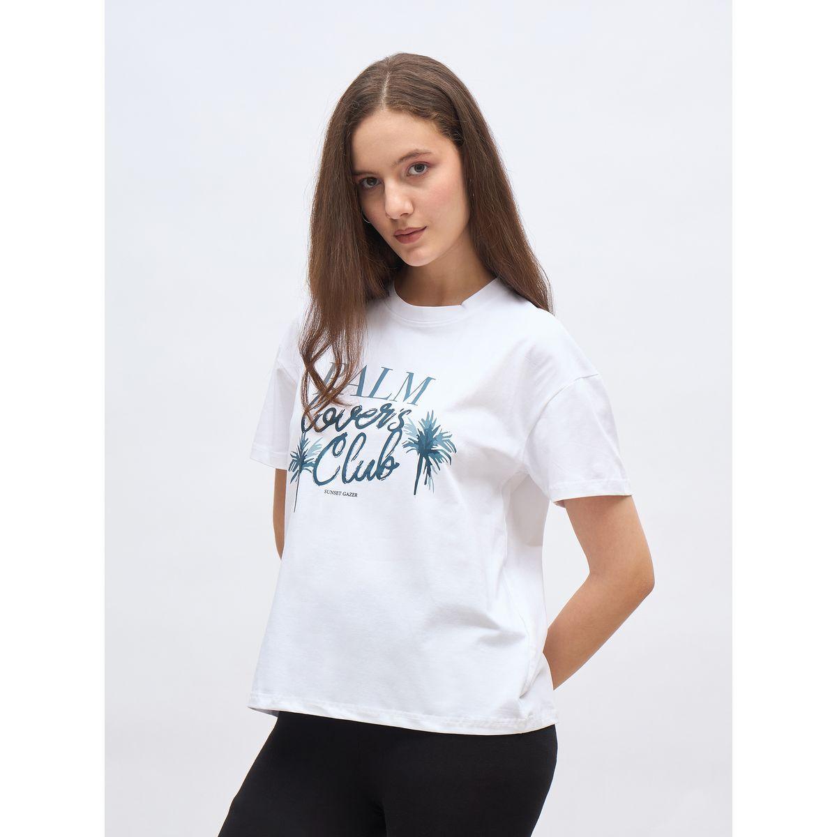 Styli White Palm Club Graphic Regular Fit T-Shirt-women-clothing-tshirts-image-3