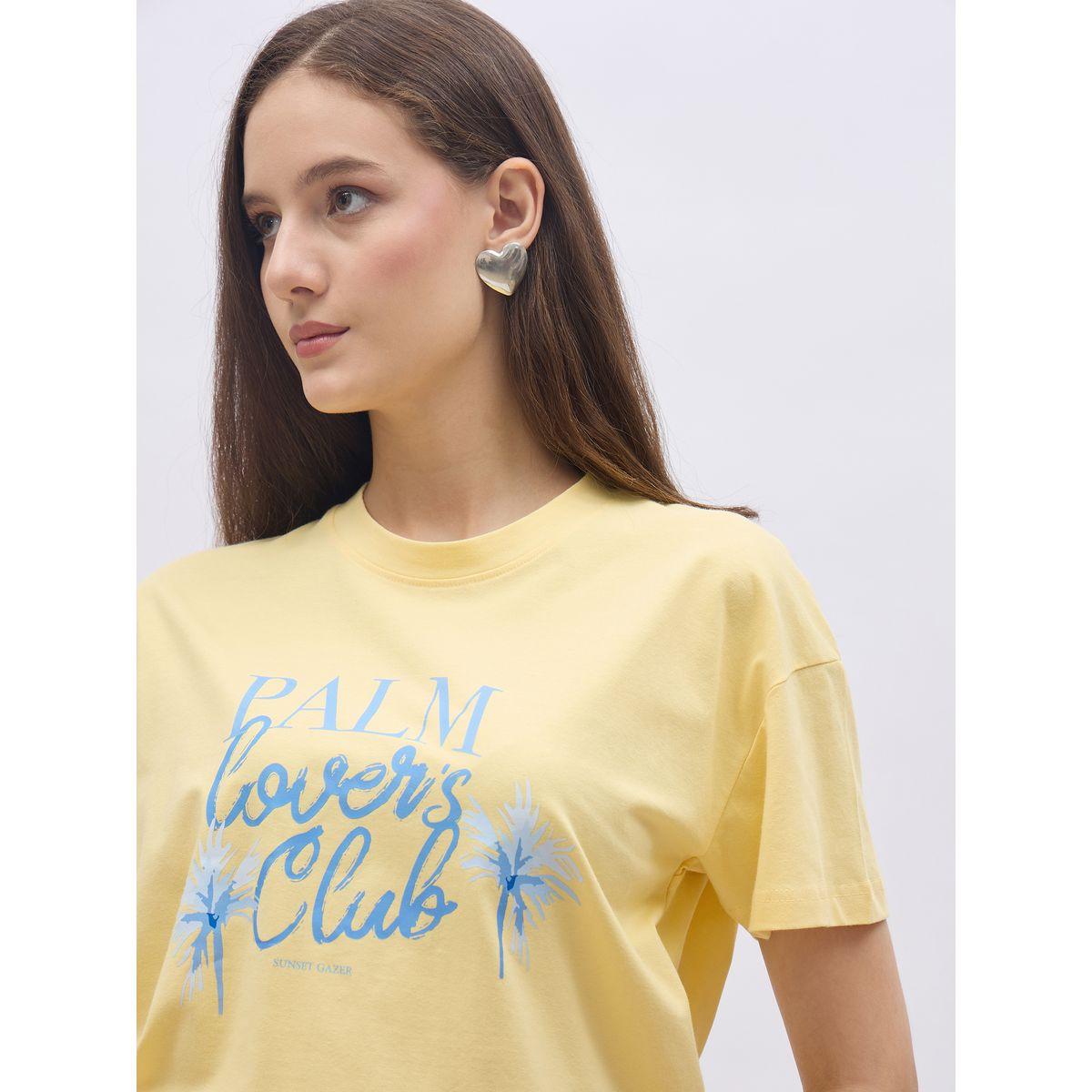 Styli Yellow Palm Club Graphic Regular Fit T-Shirt-women-clothing-tshirts-image-4