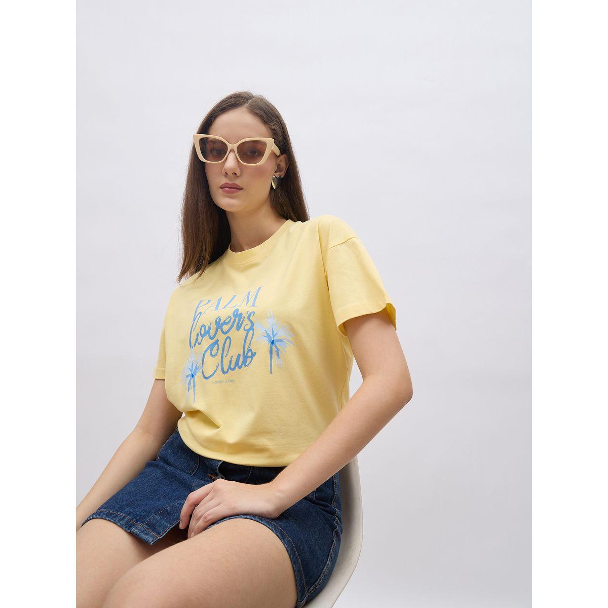 Styli Yellow Palm Club Graphic Regular Fit T-Shirt-women-clothing-tshirts-image-6