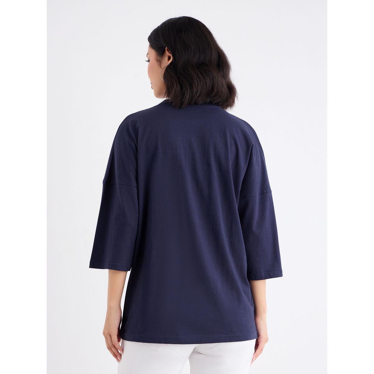 Styli Women Navy Graphic Oversized T-Shirt with Dropped Shoulder-women-clothing-tshirts-image-5