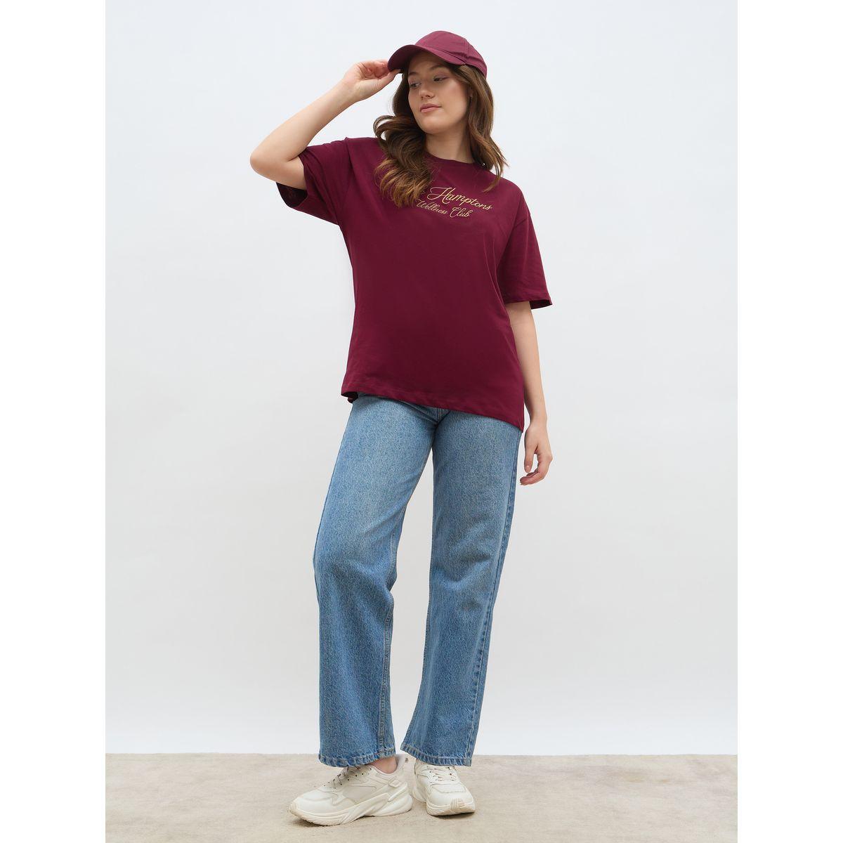 تيشيرت فضفاض مُطرّز بكتابة-women-clothing-tshirts-image-1