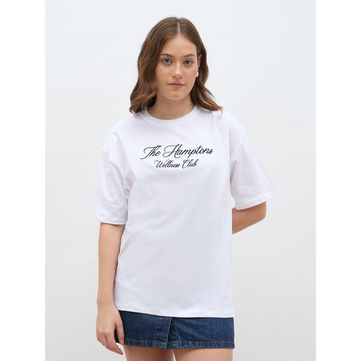 تيشيرت فضفاض مطبع بطبعة كتابة-women-clothing-tshirts-image-2
