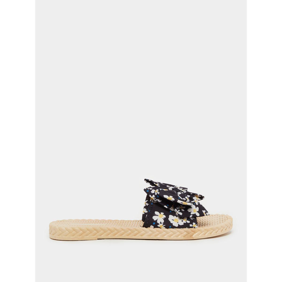 Styli Floral Printed Bow Detail Slides-women-shoes-sandals-flats-image-1