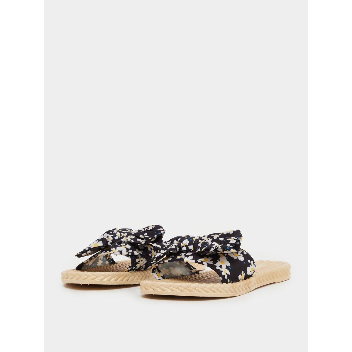 Styli Floral Printed Bow Detail Slides-women-shoes-sandals-flats-image-2