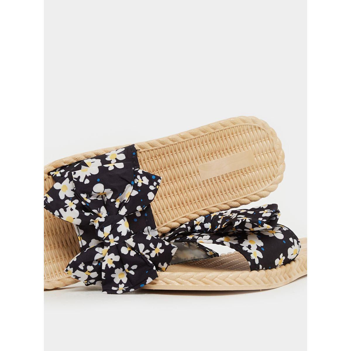 Styli Floral Printed Bow Detail Slides-women-shoes-sandals-flats-image-3