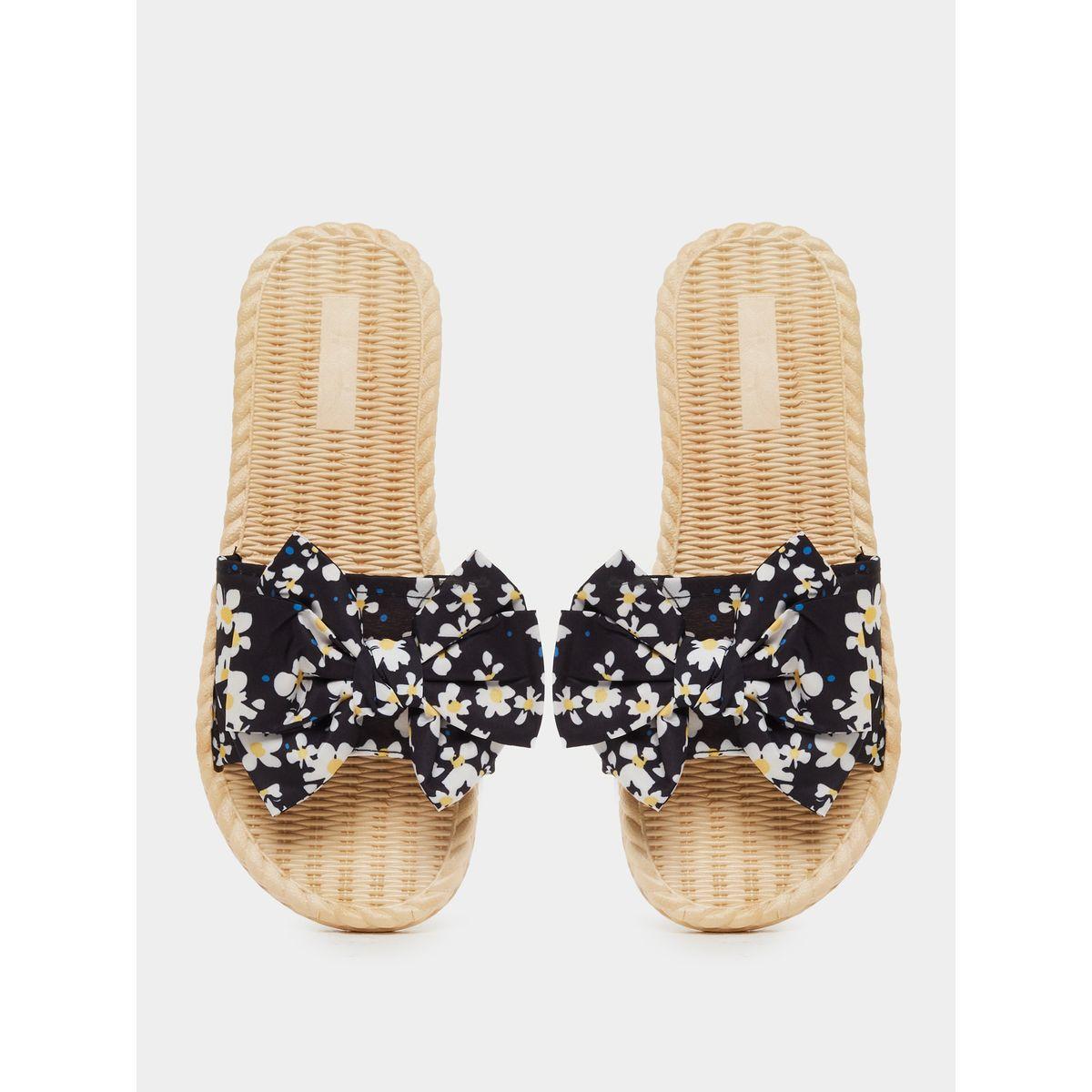 Styli Floral Printed Bow Detail Slides-women-shoes-sandals-flats-image-5