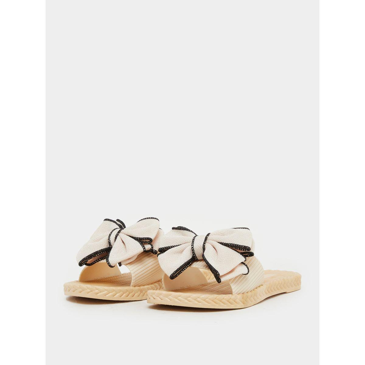 Styli Bow Detail Open Toe Slides-women-shoes-sandals-flats-image-2